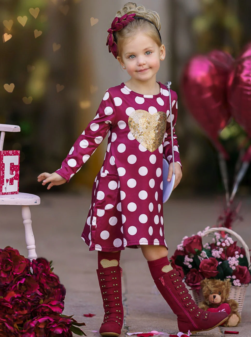 Heart of Gold Polka Dot Dress and Purse Set - Image 3