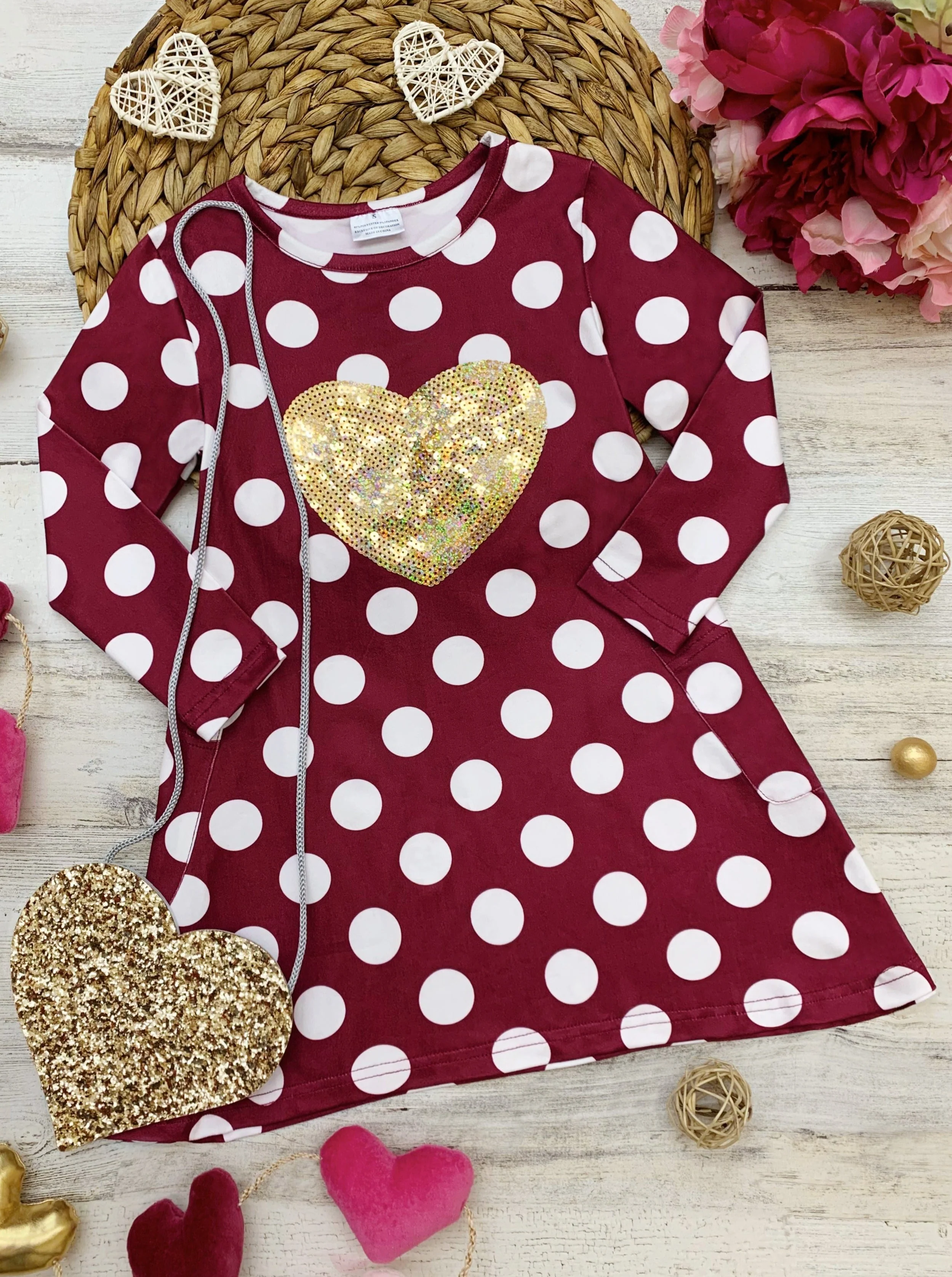 Heart of Gold Polka Dot Dress and Purse Set - Image 6