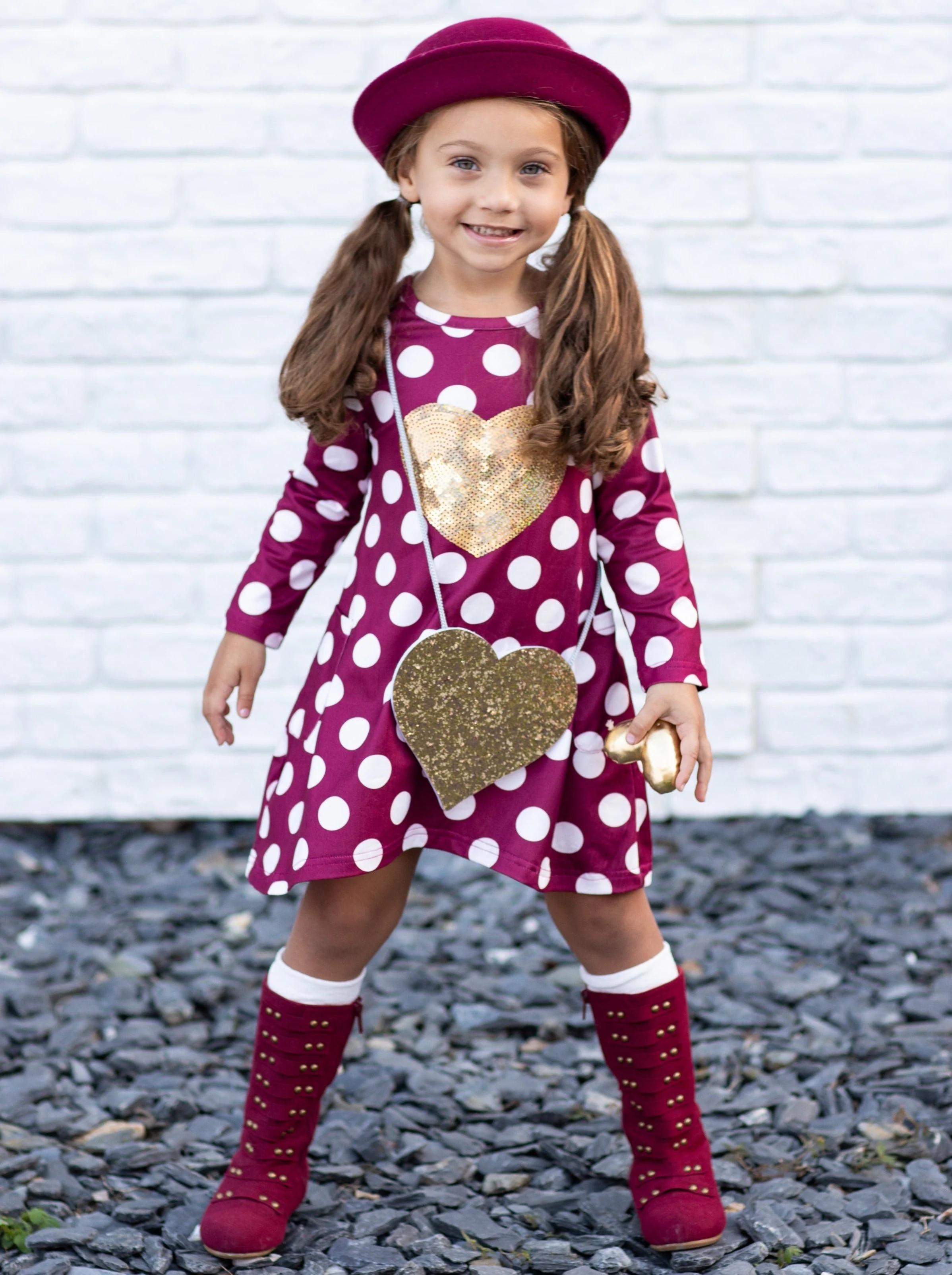 Heart of Gold Polka Dot Dress and Purse Set - Image 7