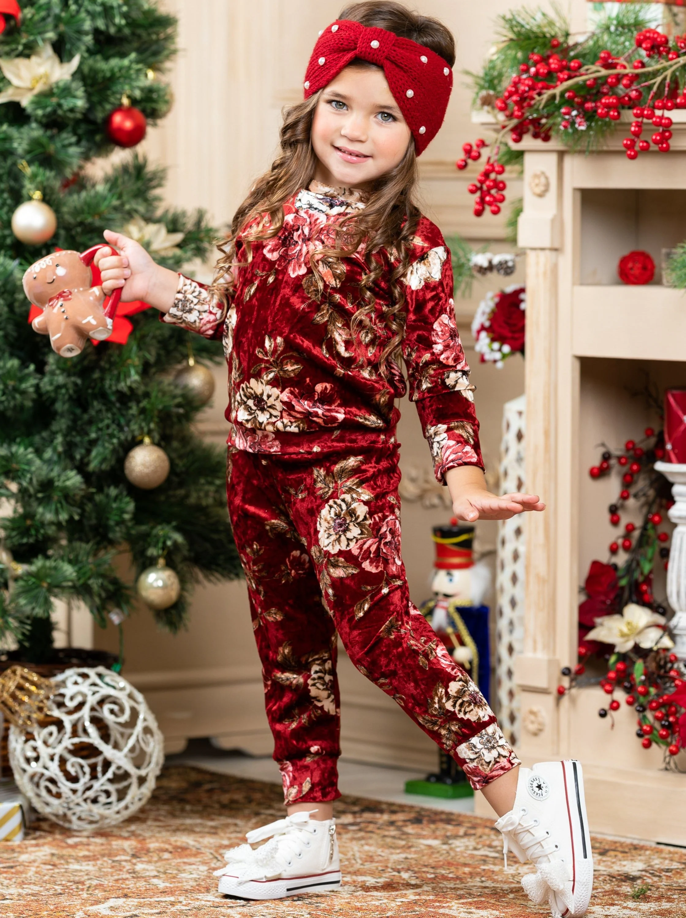 Little Flower Crushed Velvet Jogger Set - Image 2