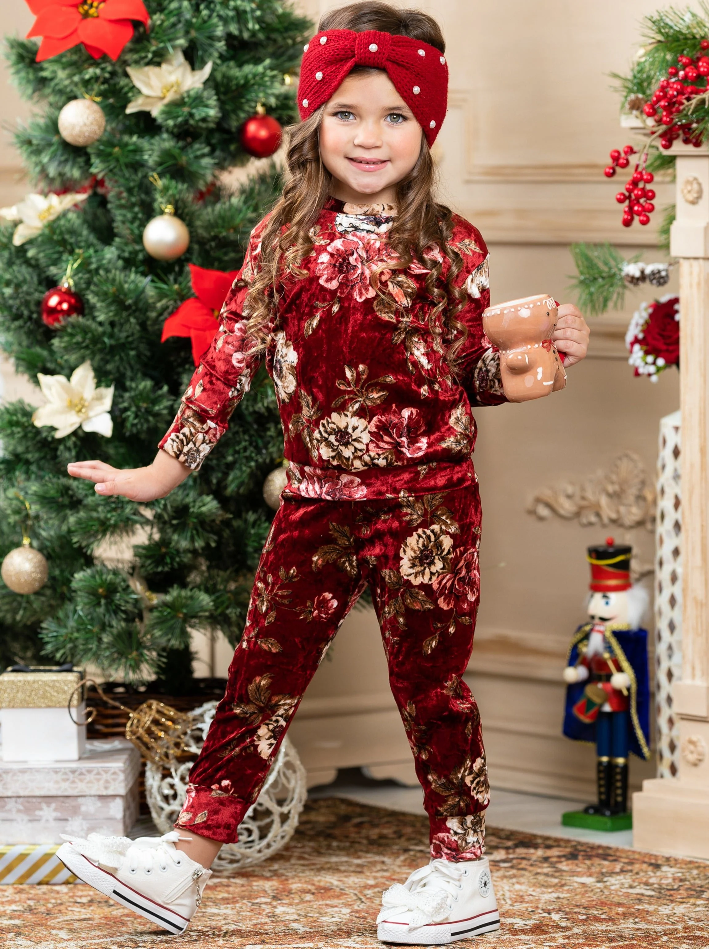 Little Flower Crushed Velvet Jogger Set - Image 3