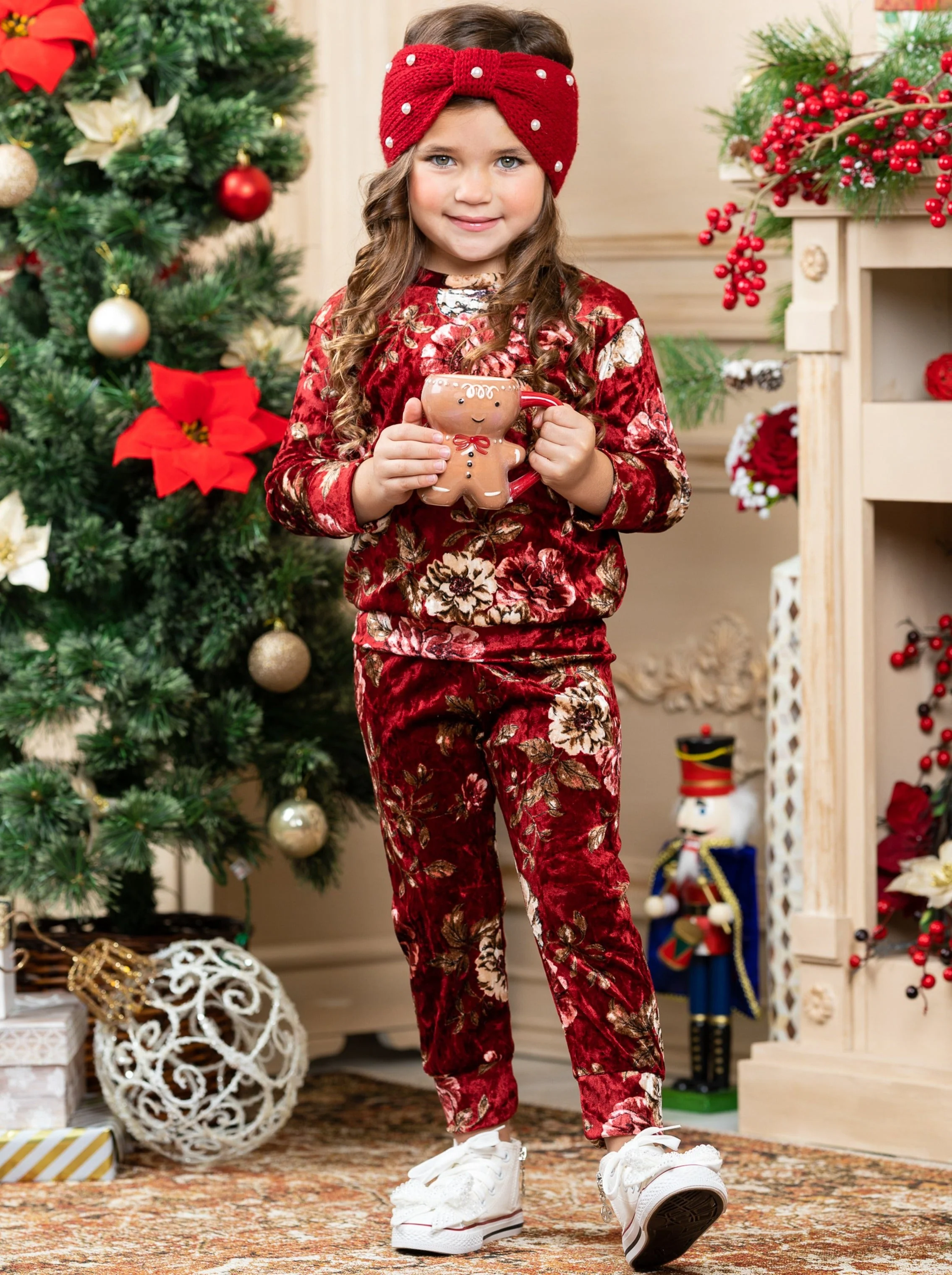 Little Flower Crushed Velvet Jogger Set - Image 4