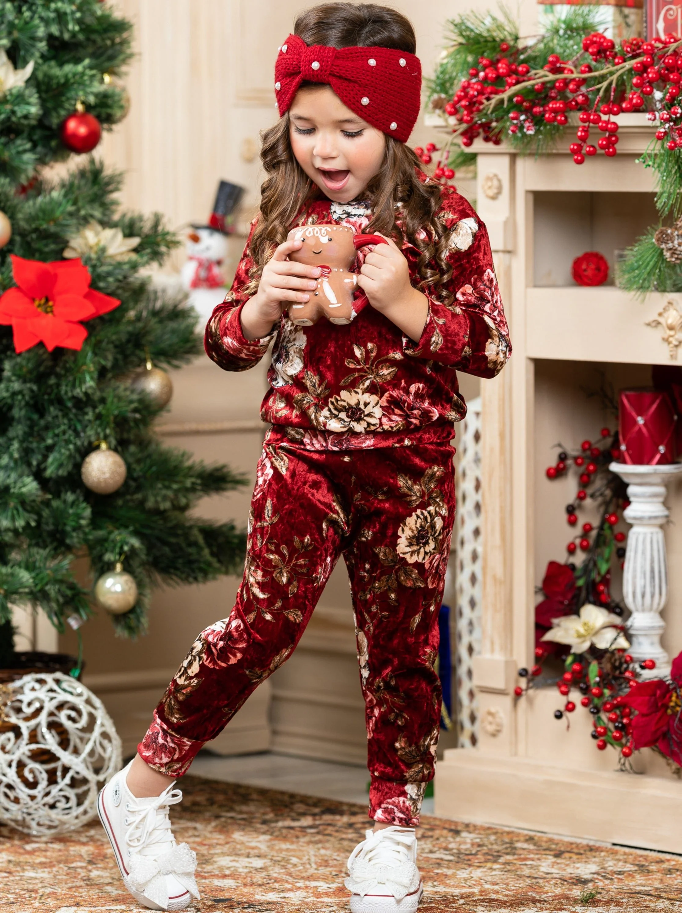 Little Flower Crushed Velvet Jogger Set - Image 5