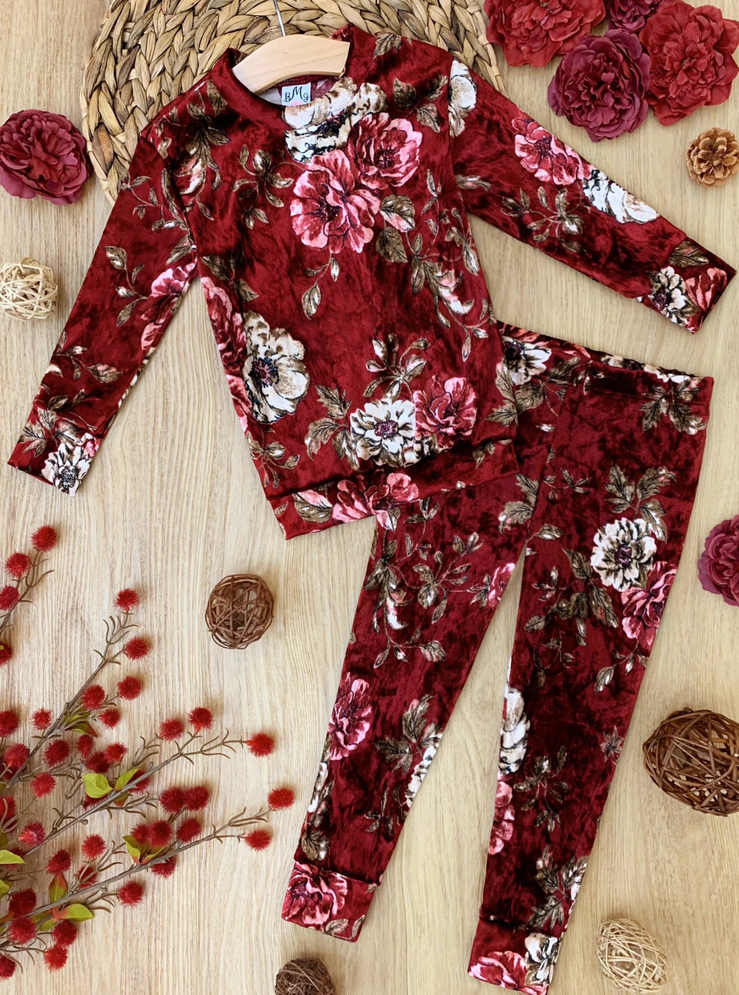 Little Flower Crushed Velvet Jogger Set - Image 6