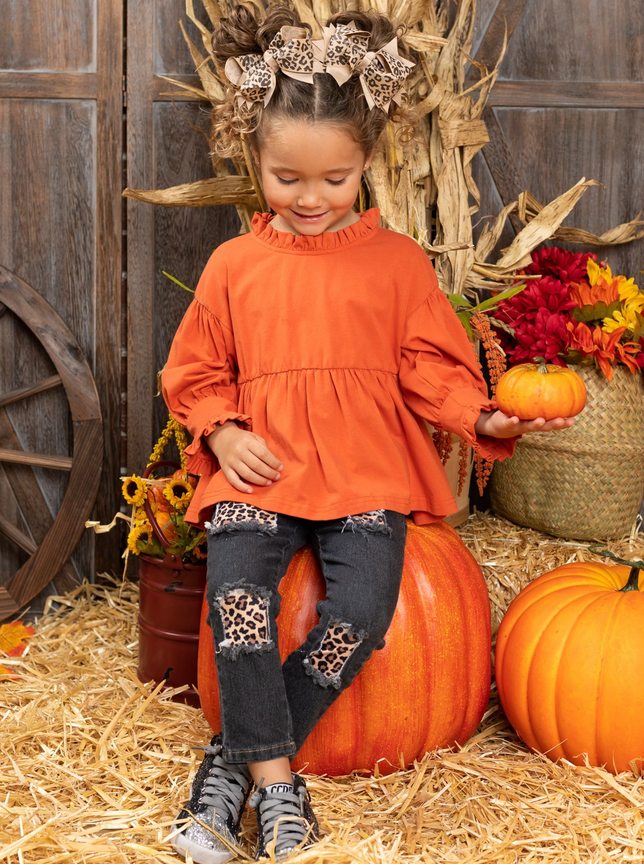 Fall Fun Leopard Patched Jeans Set - Image 2