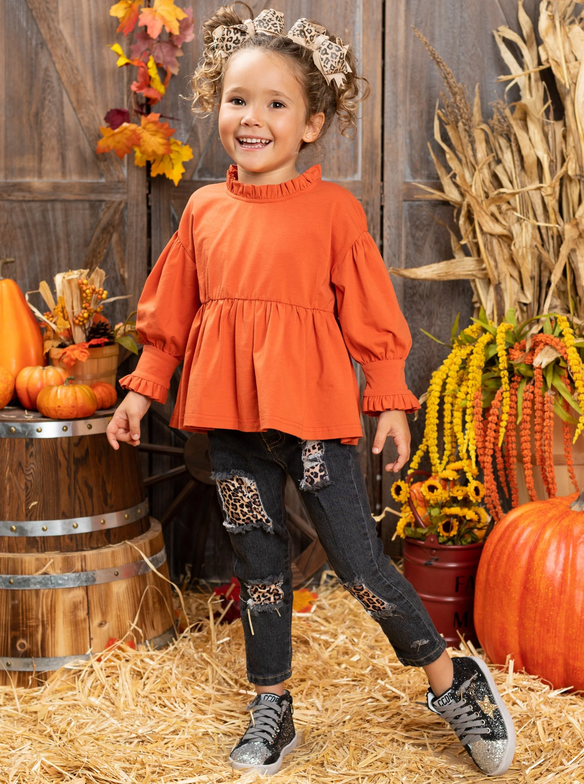 Fall Fun Leopard Patched Jeans Set - Image 3