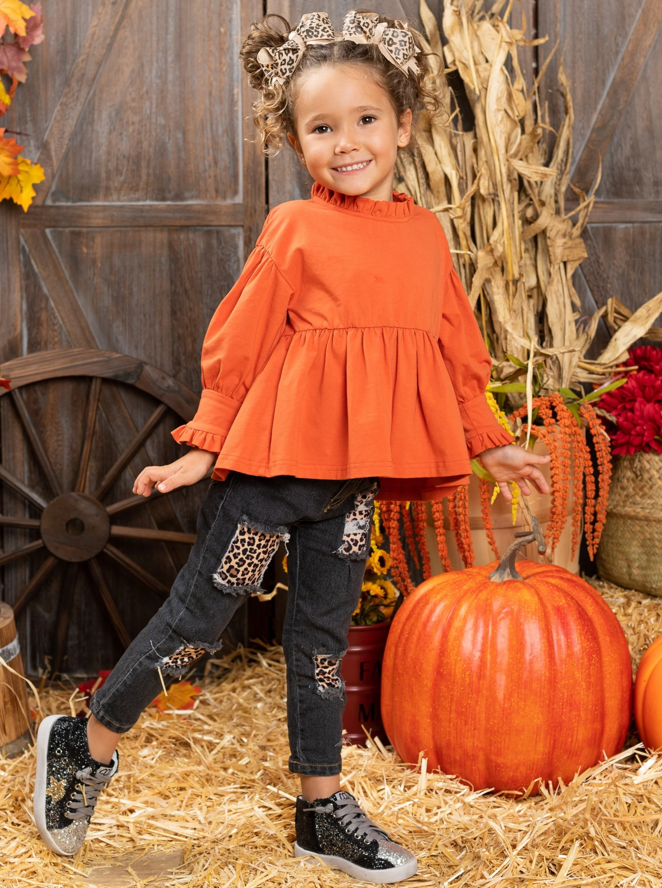 Fall Fun Leopard Patched Jeans Set - Image 4