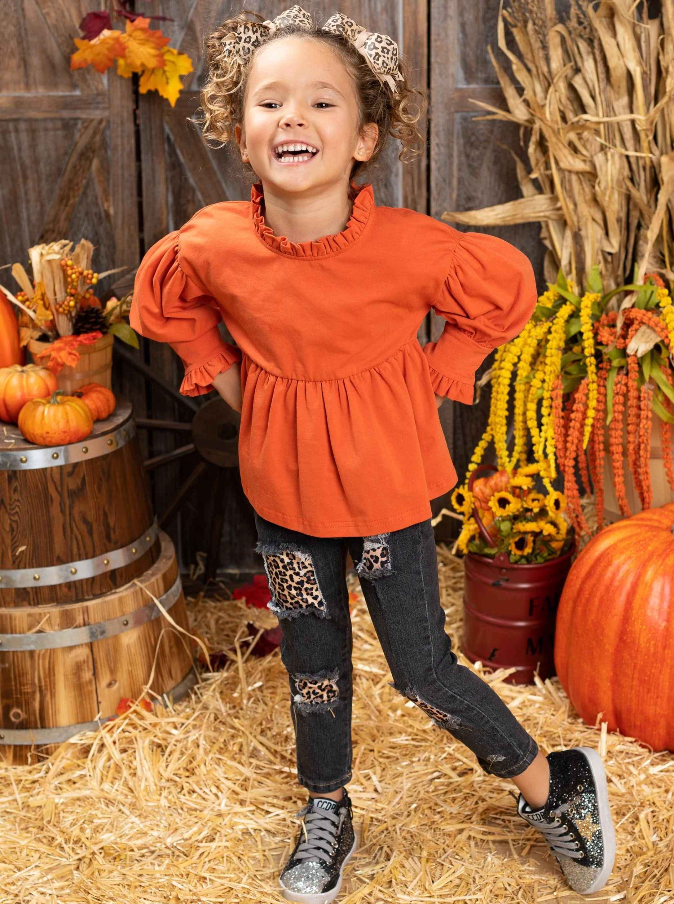 Fall Fun Leopard Patched Jeans Set - Image 5