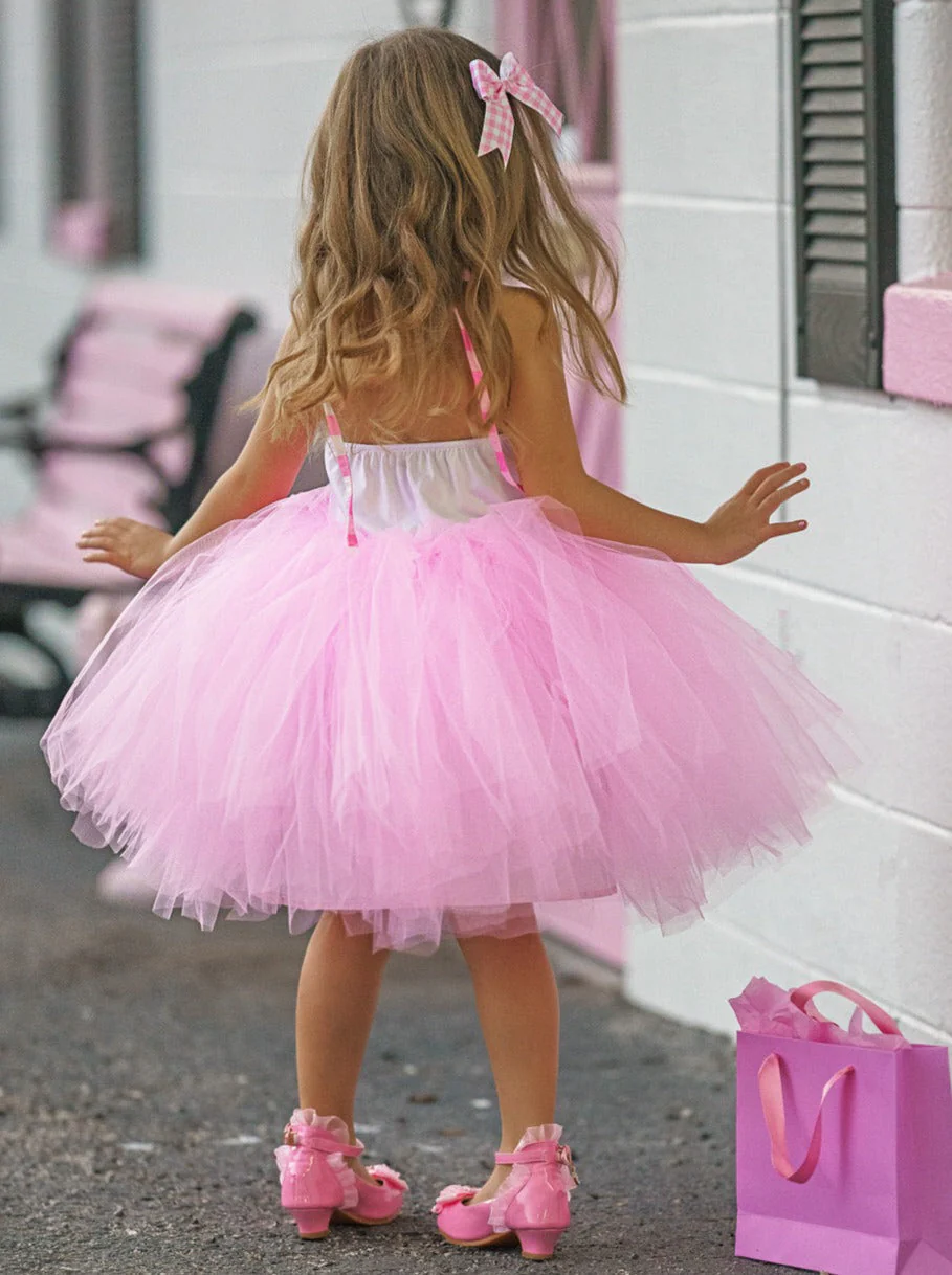 Girls All Dolled Up Gingham Barbiecore Tutu Costume Dress with Bow - Image 5