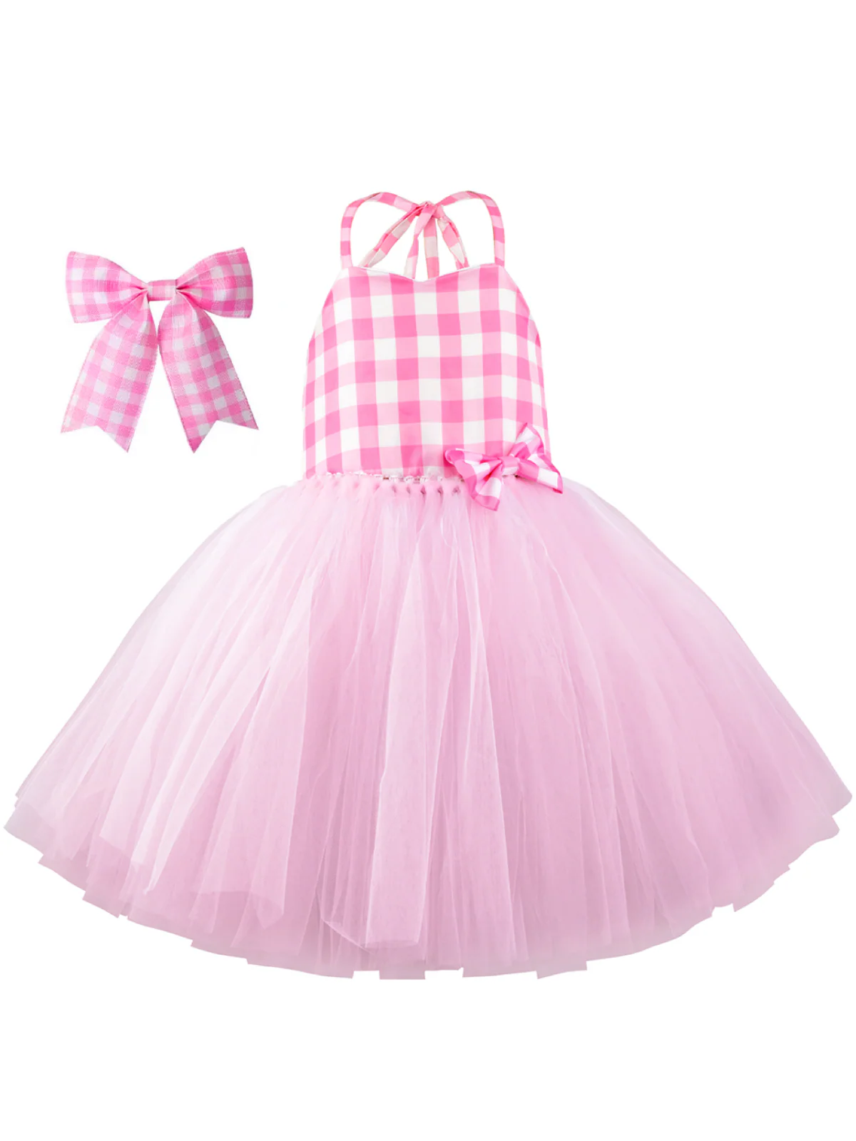 Girls All Dolled Up Gingham Barbiecore Tutu Costume Dress with Bow - Image 6