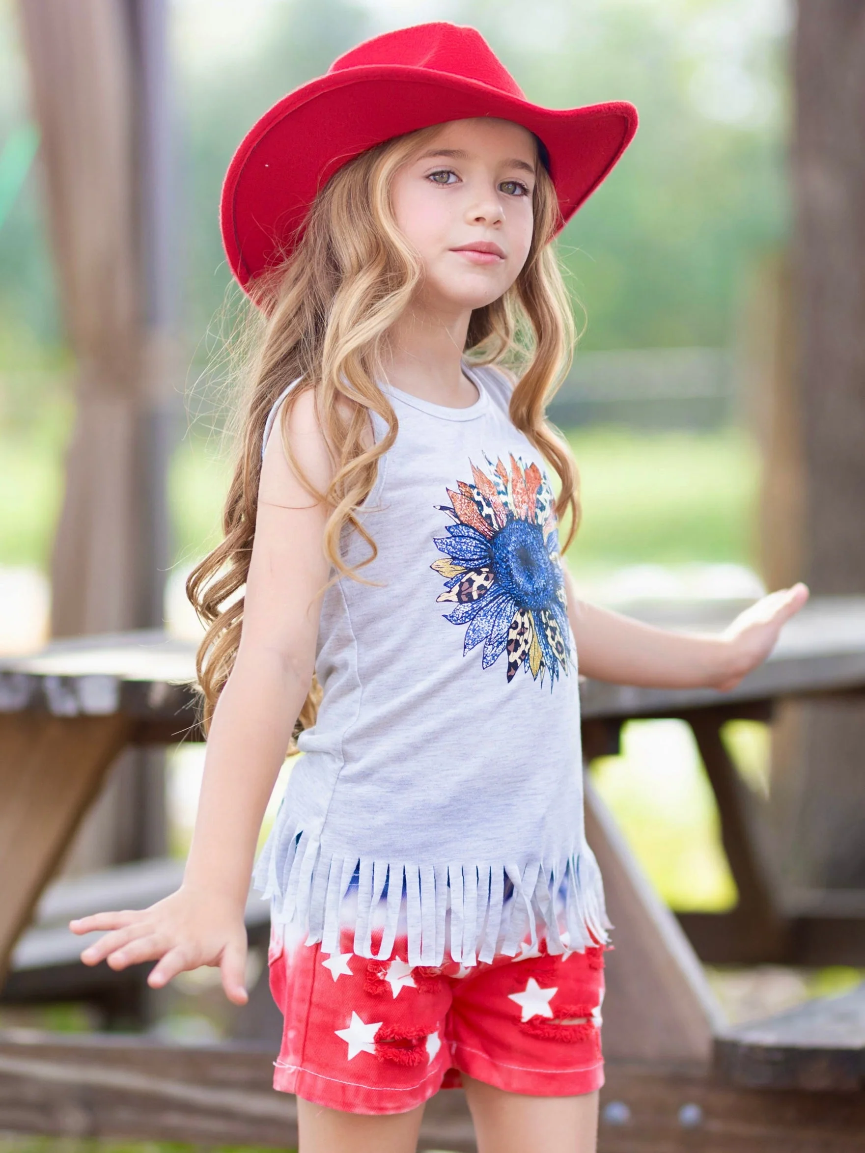 American Flower Fringe Tank Top and  Denim Shorts Set - Image 4