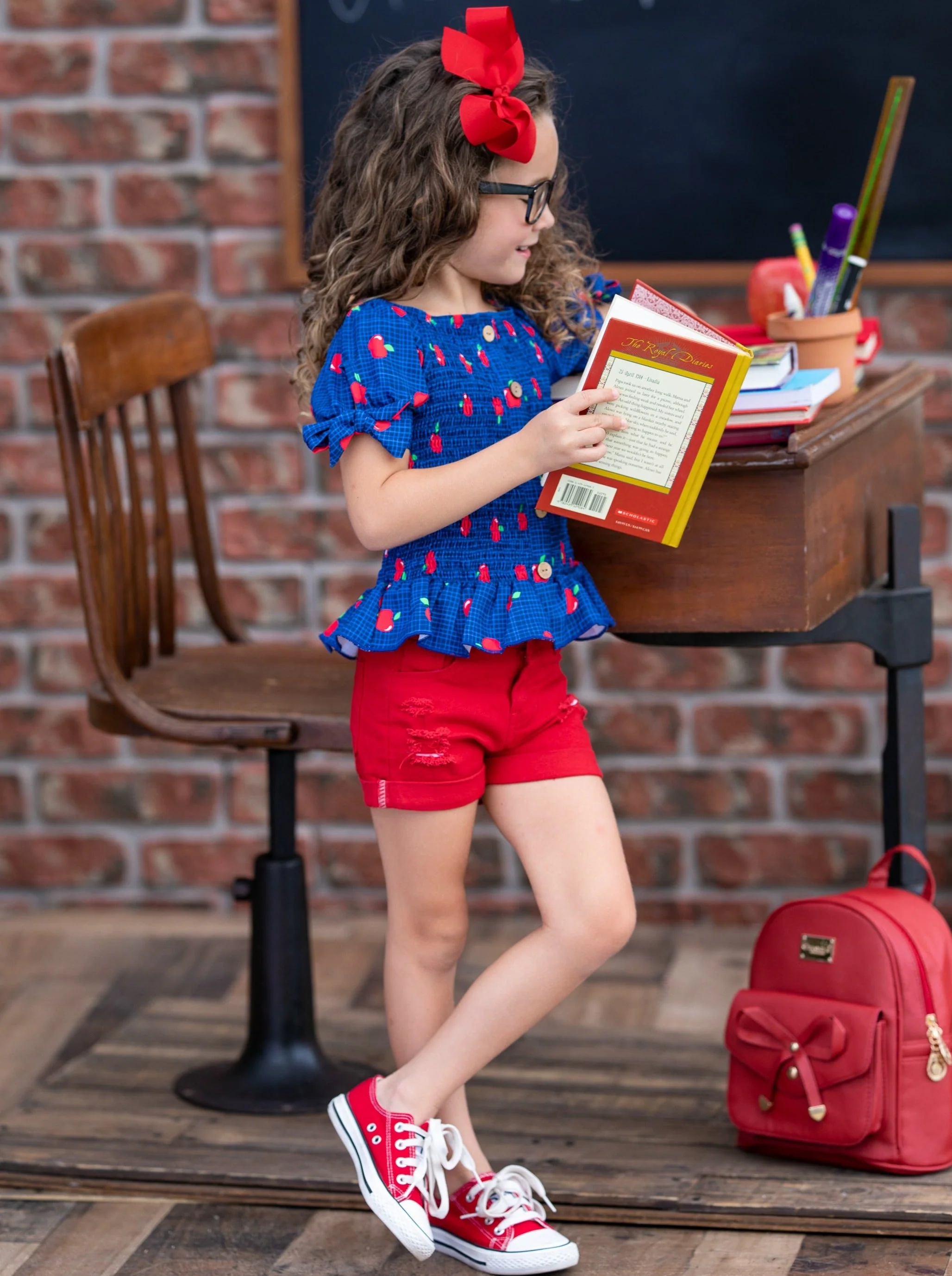 Apple Angel Red Denim Short Set - Image 2