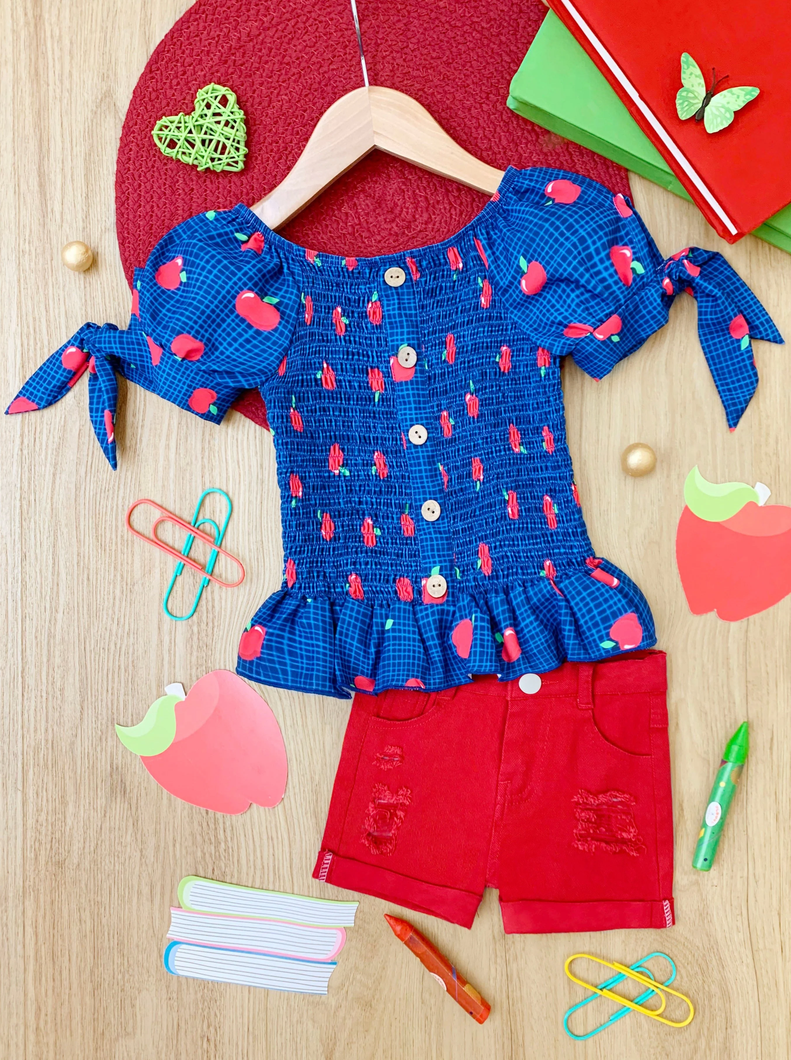 Apple Angel Red Denim Short Set - Image 3