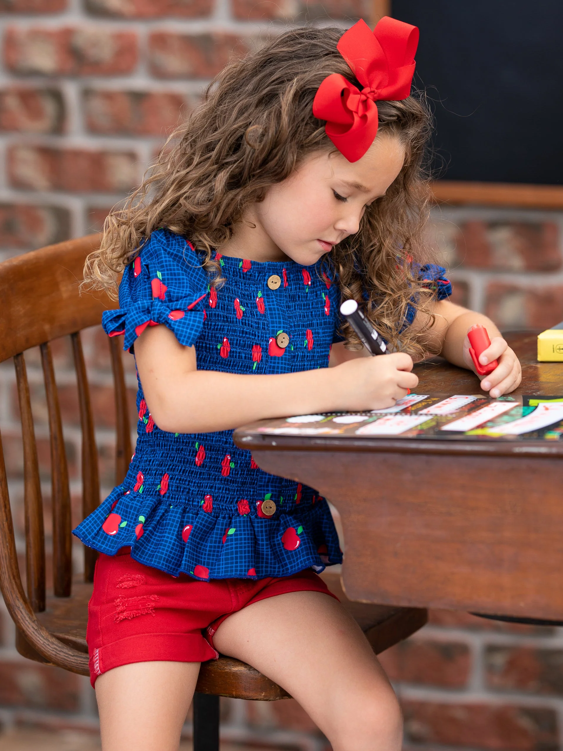 Apple Angel Red Denim Short Set - Image 5