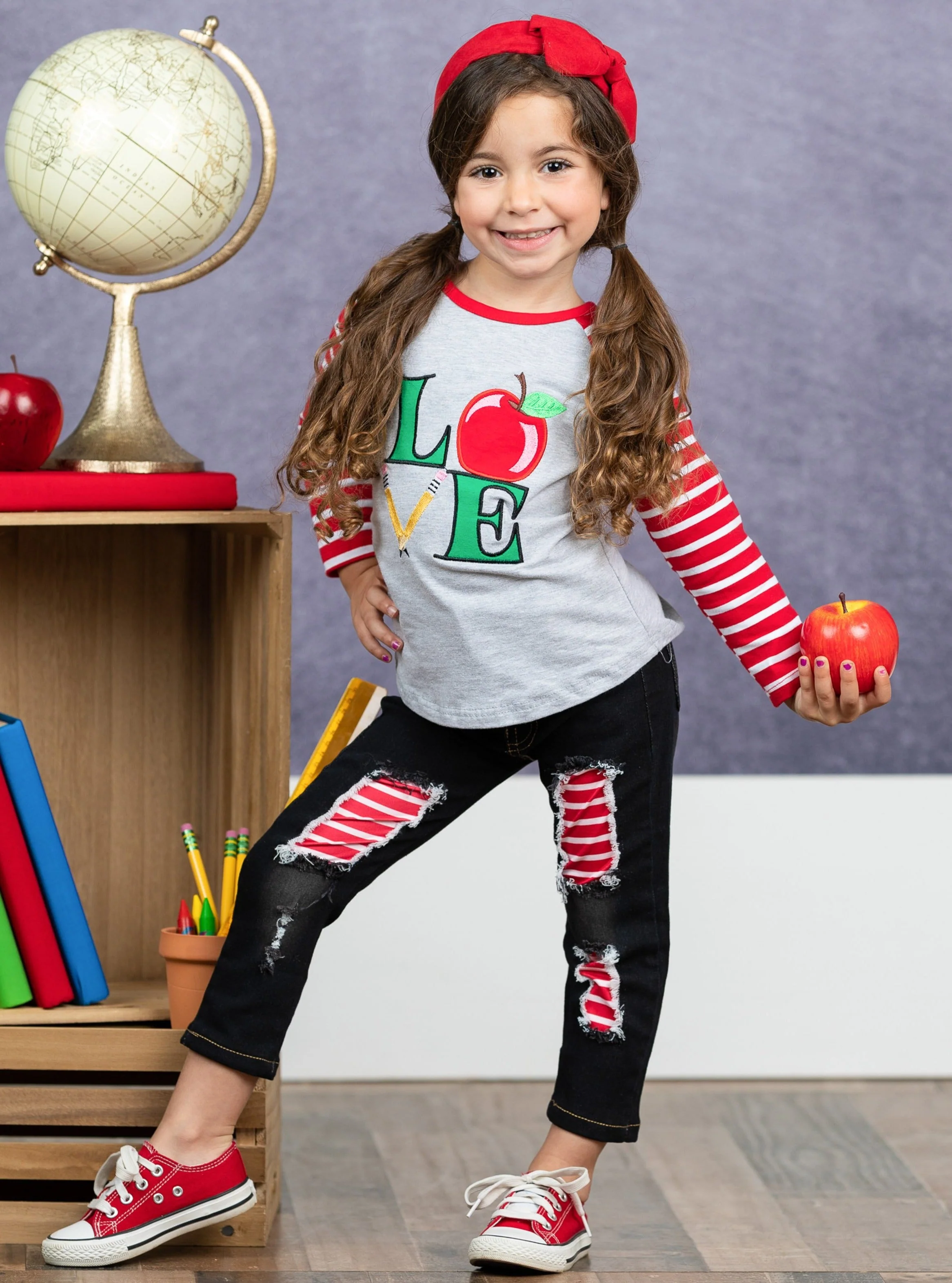 Love To Learn Raglan Top and Patched Jeans Set - Image 4