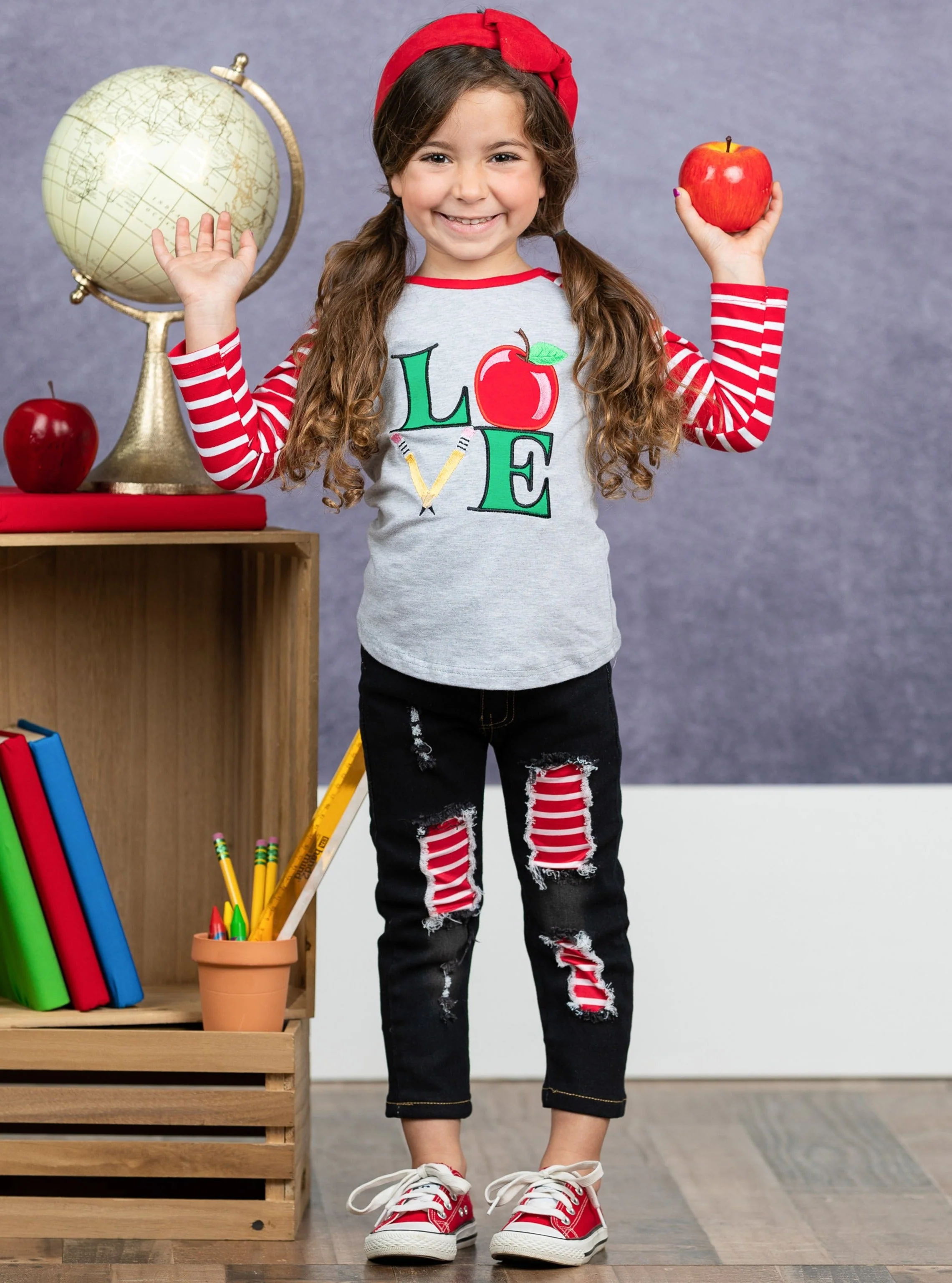 Love To Learn Raglan Top and Patched Jeans Set - Image 5