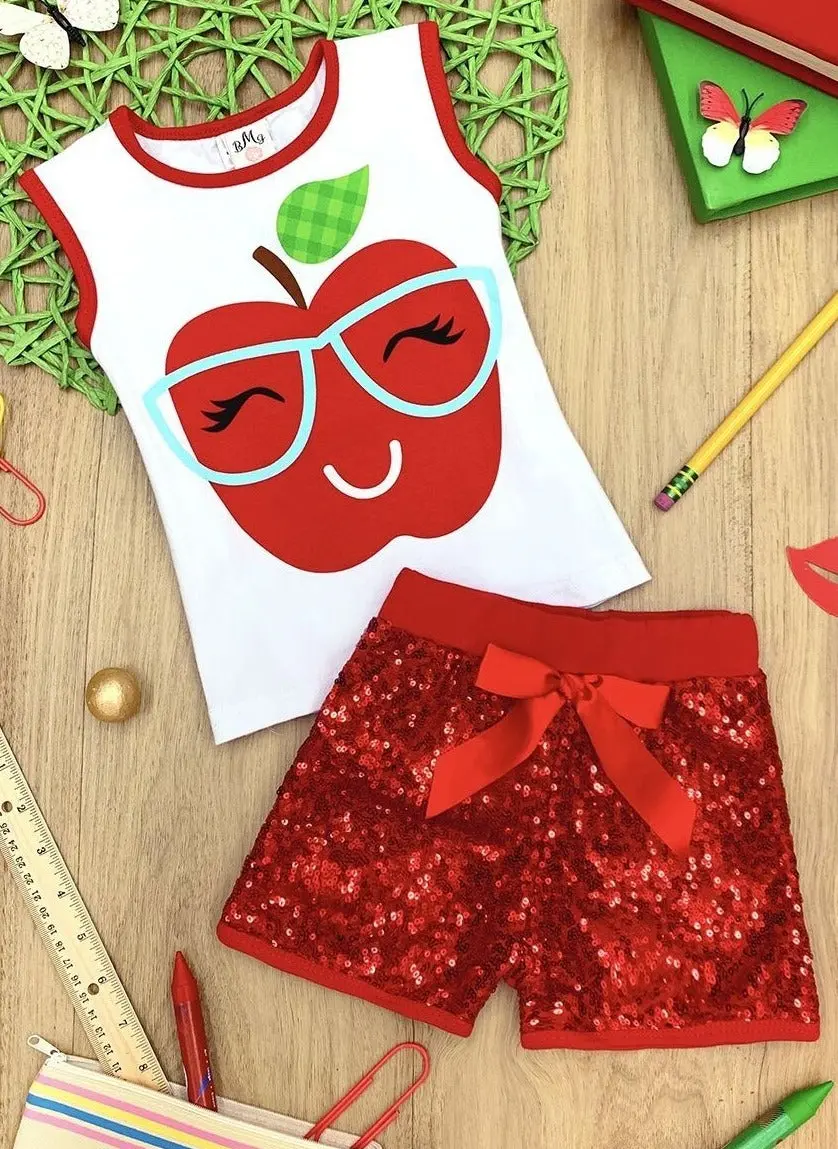 One Smart Apple Sequin Short Set - Image 3