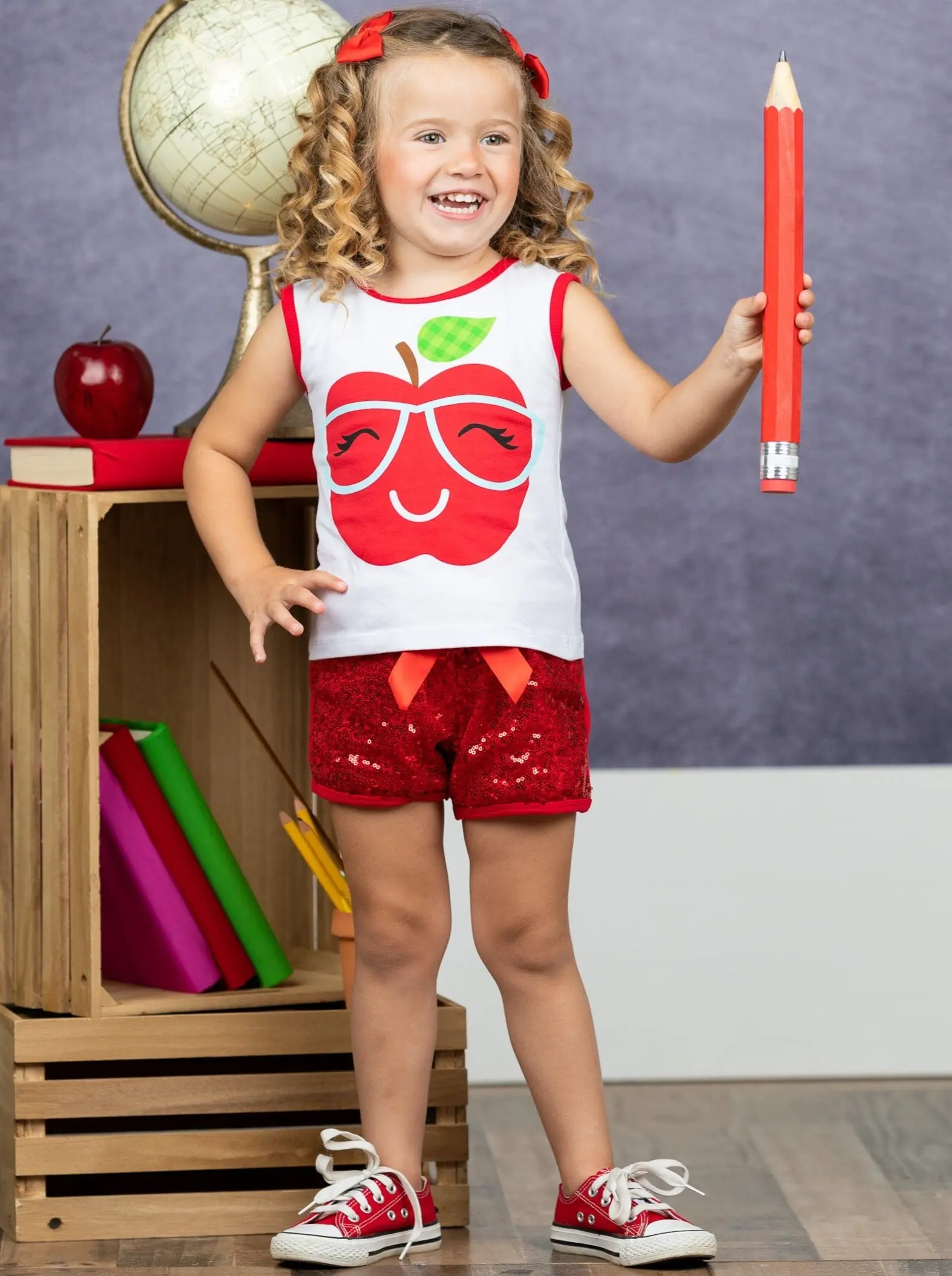 One Smart Apple Sequin Short Set - Image 4