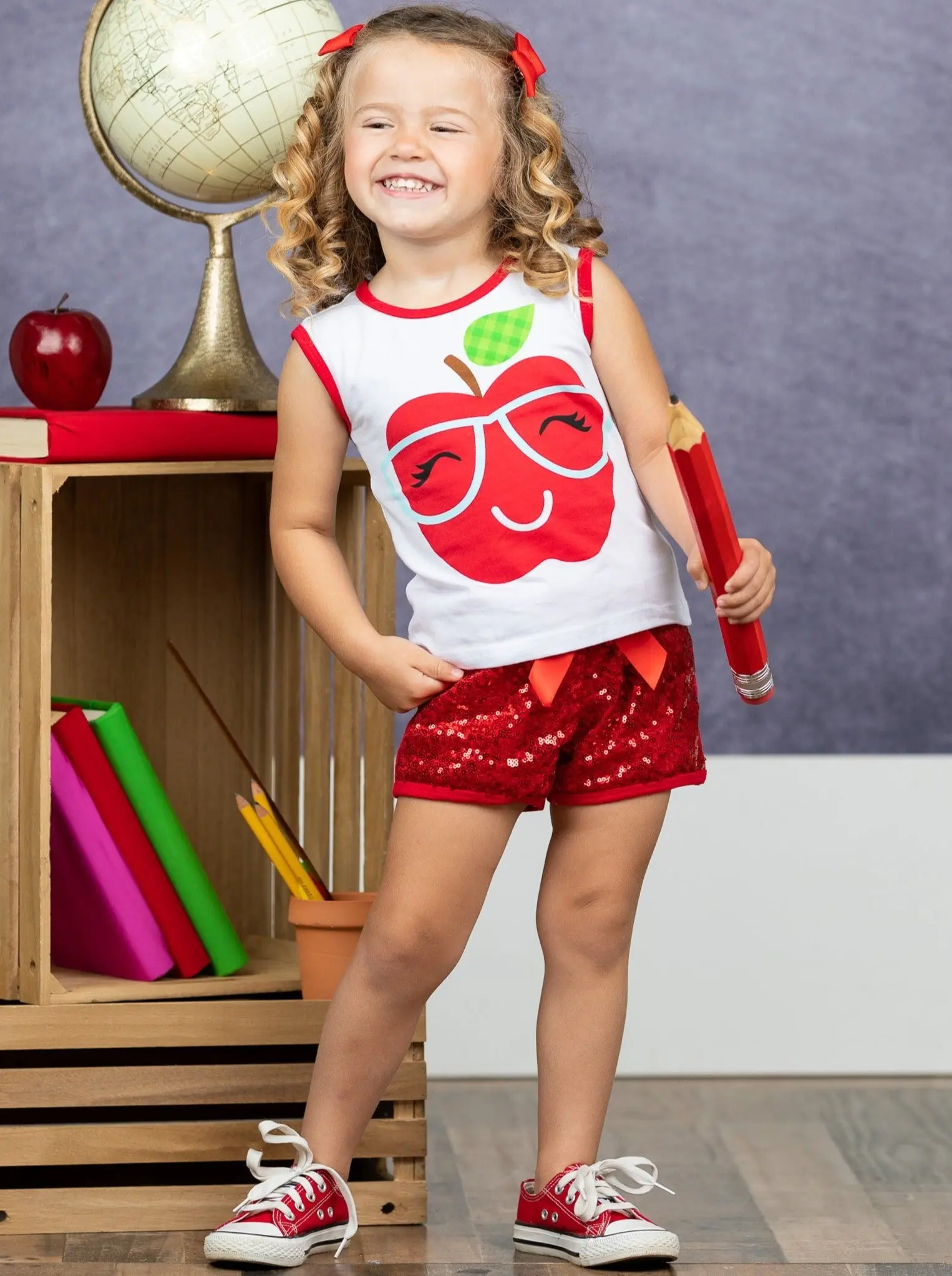 One Smart Apple Sequin Short Set - Image 5