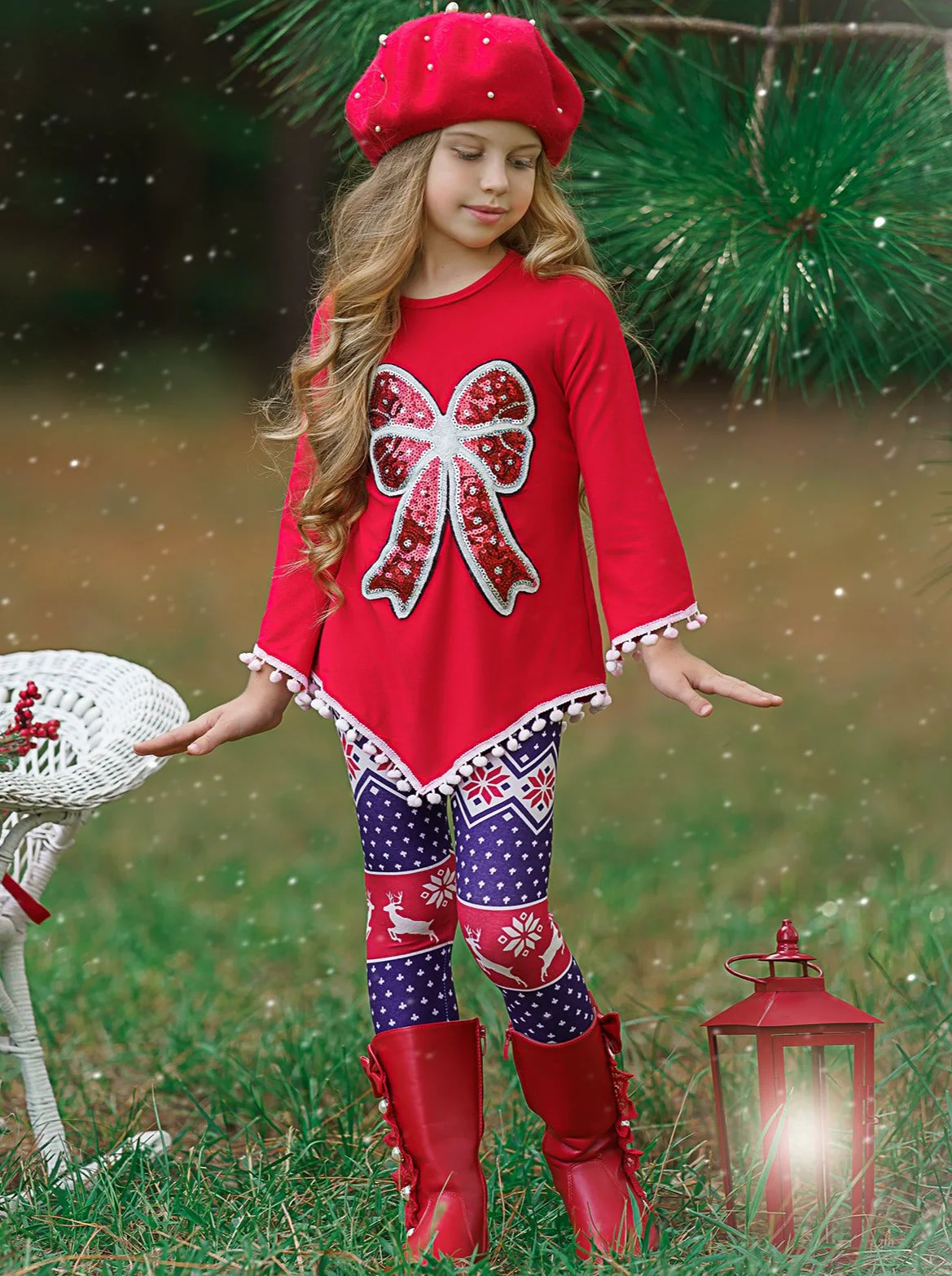 Girls Asymmetric Long Sleeve Ombre Pom Pom Tunic And Legging Set - Image 2