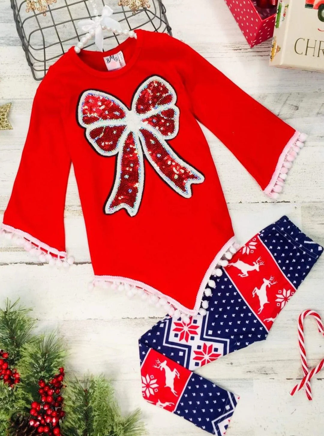 Girls Asymmetric Long Sleeve Ombre Pom Pom Tunic And Legging Set - Image 3