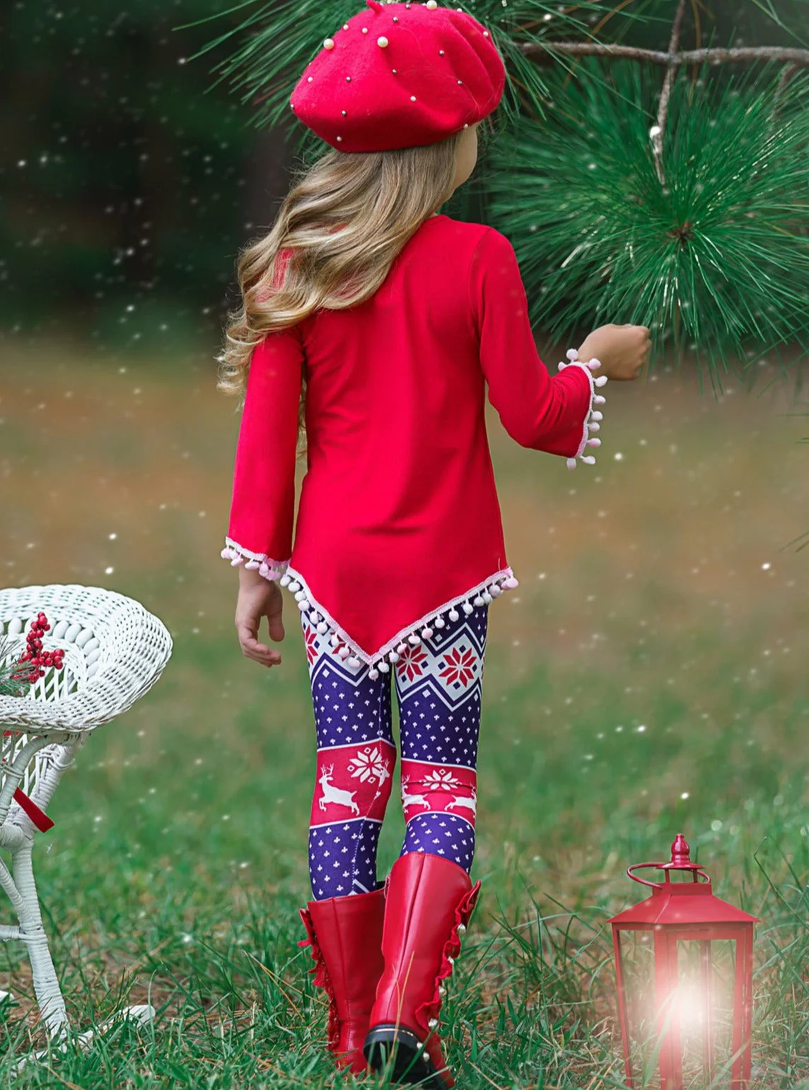 Girls Asymmetric Long Sleeve Ombre Pom Pom Tunic And Legging Set - Image 4