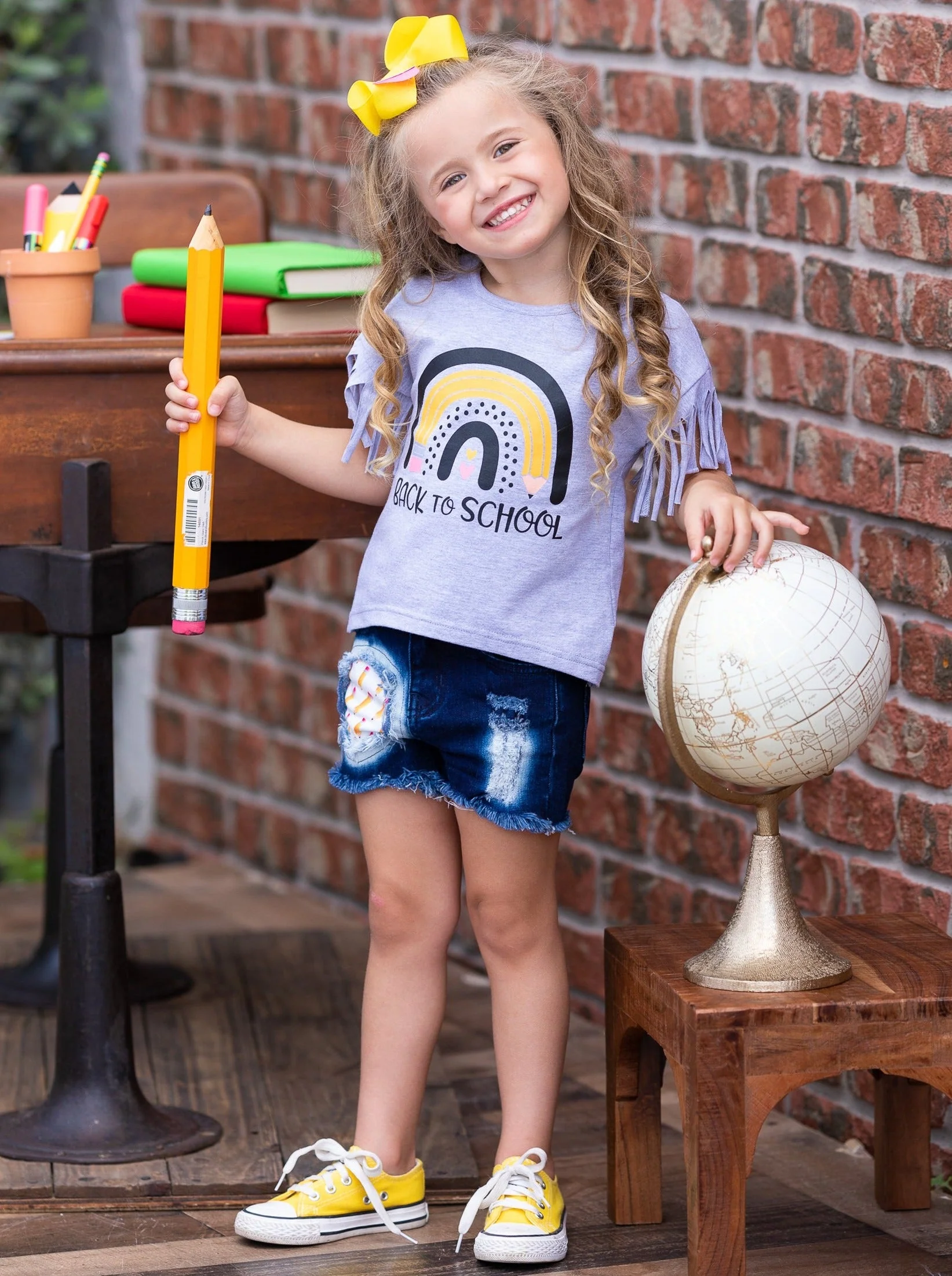 Back To School Patched Denim Short Set - Image 2