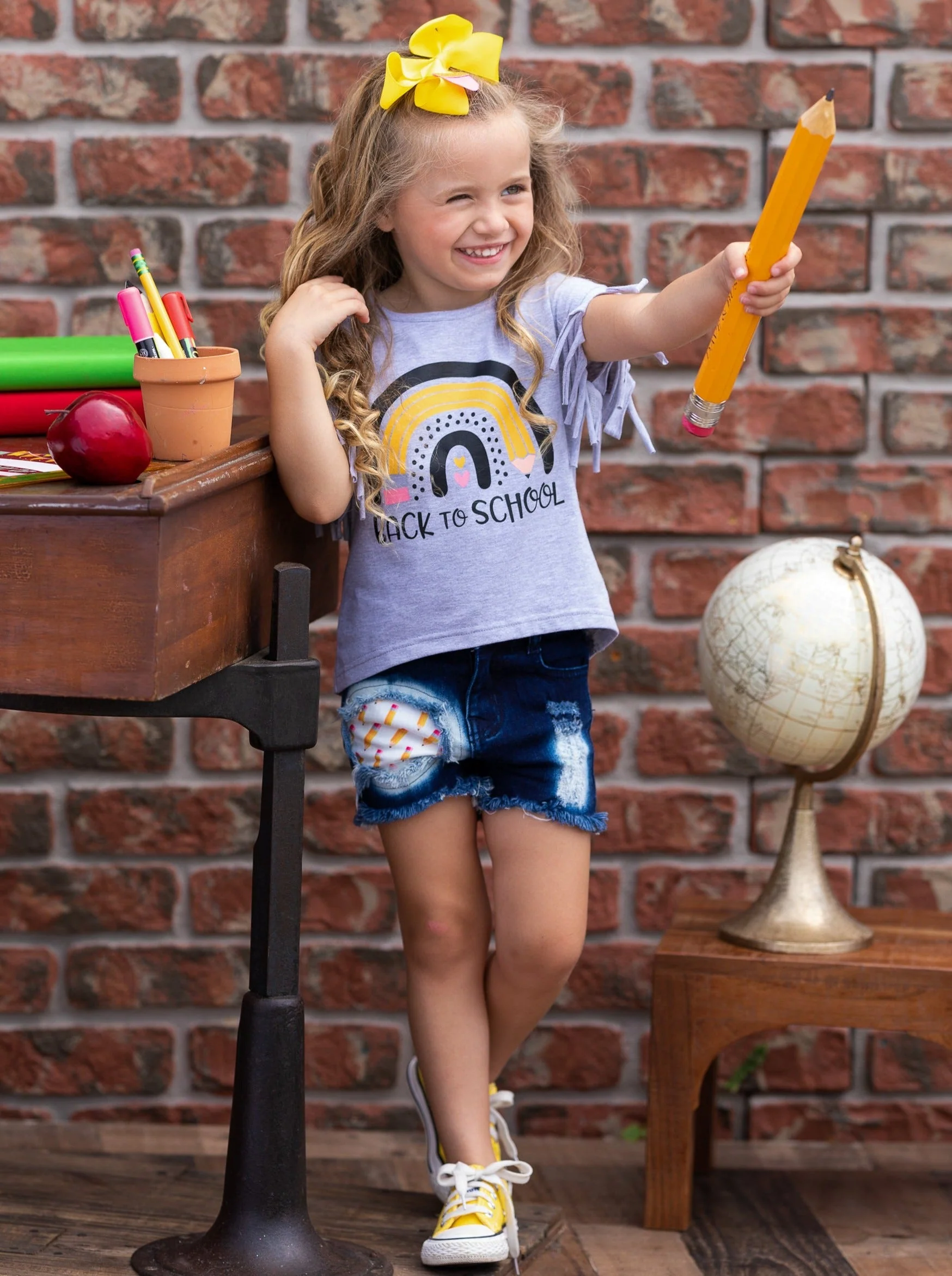 Back To School Patched Denim Short Set - Image 3
