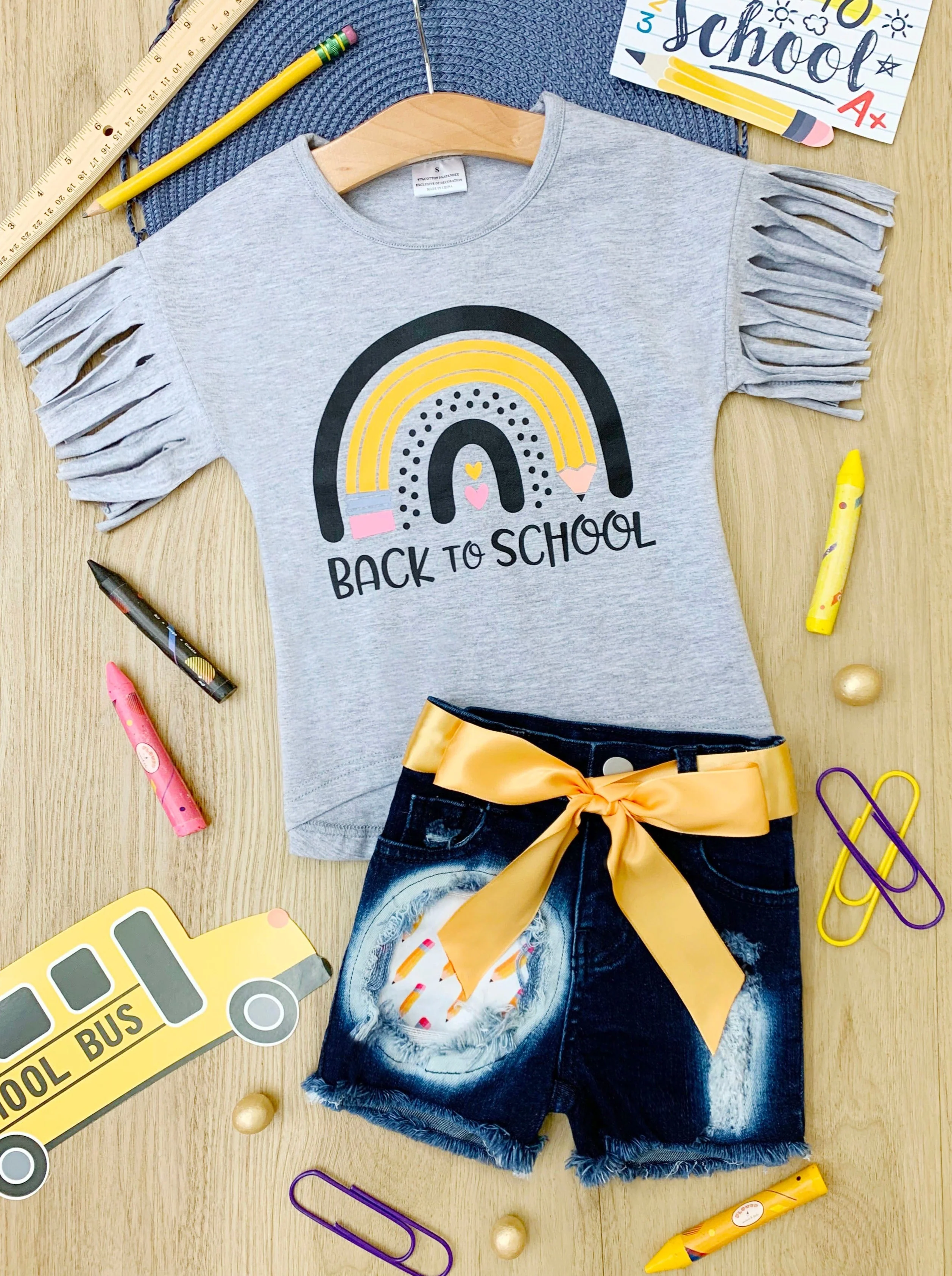 Back To School Patched Denim Short Set - Image 4