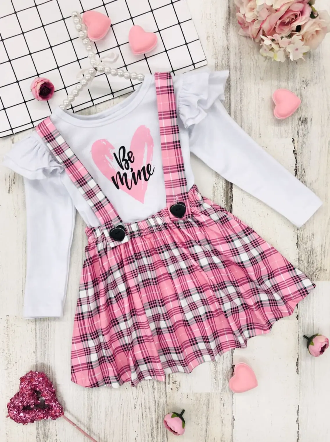 Be Mine Plaid Suspender Skirt Set - Image 4