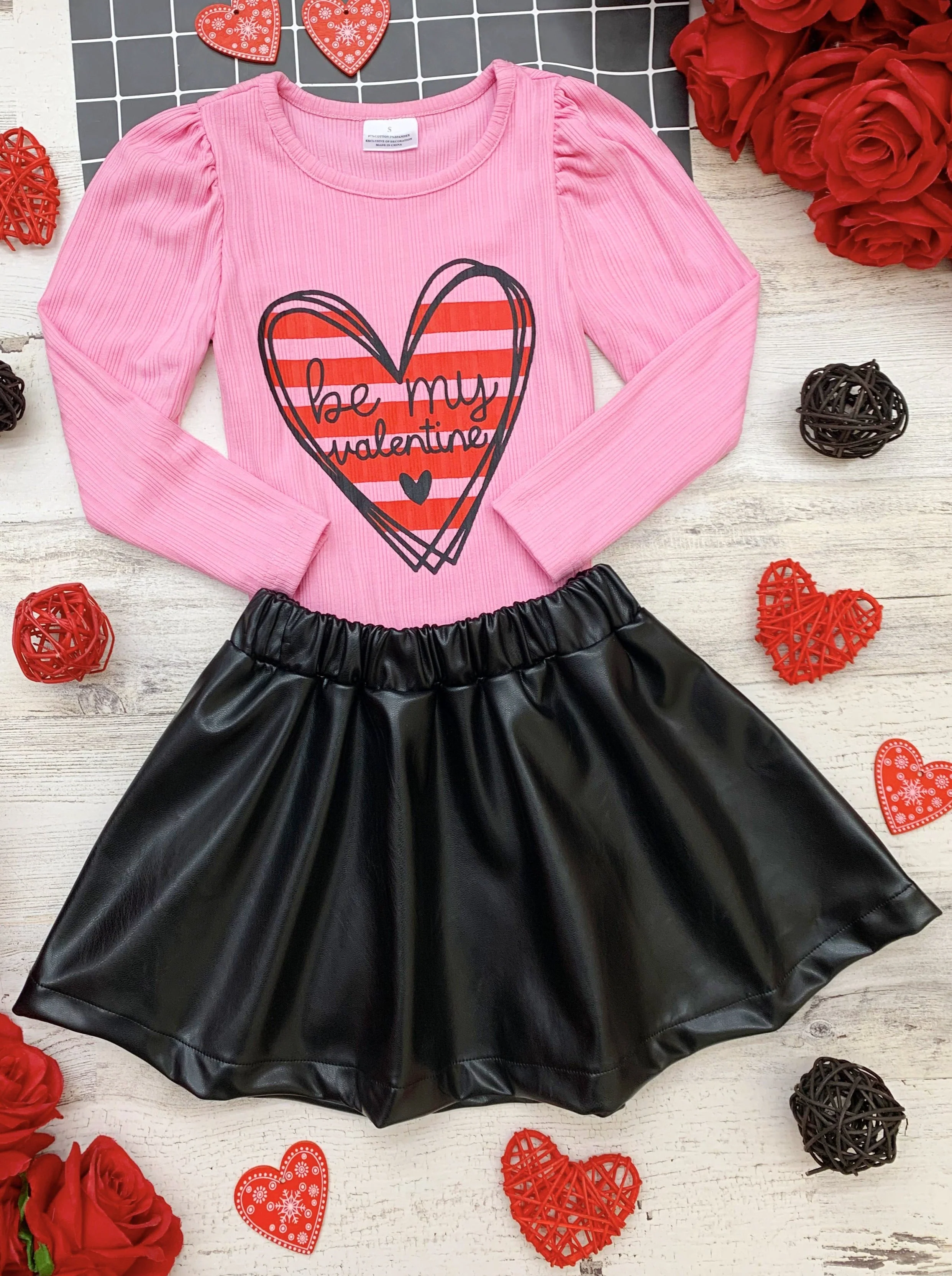Be My Valentine Top and Vegan Leather Skirt Set - Image 3