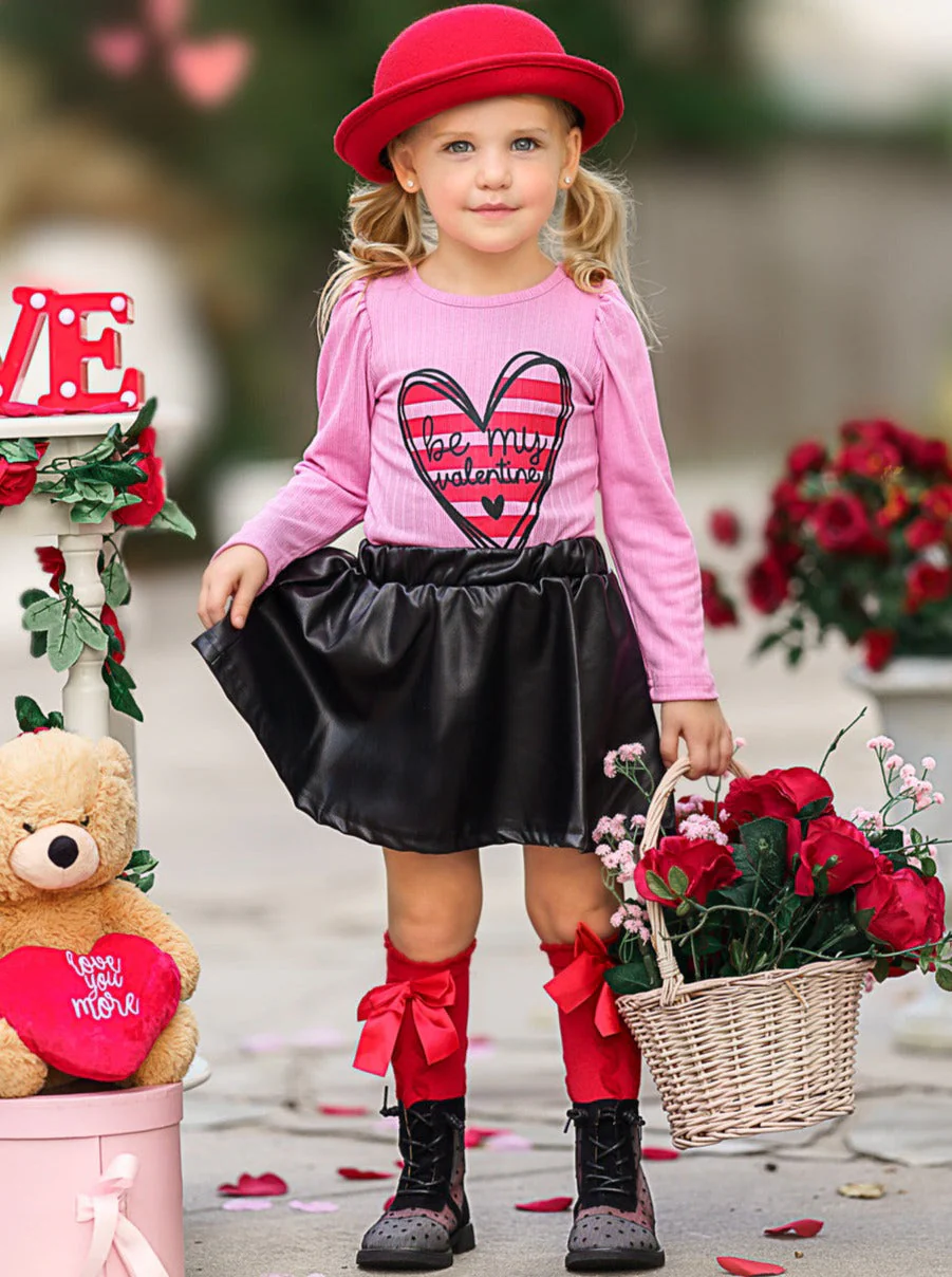 Be My Valentine Top and Vegan Leather Skirt Set - Image 4