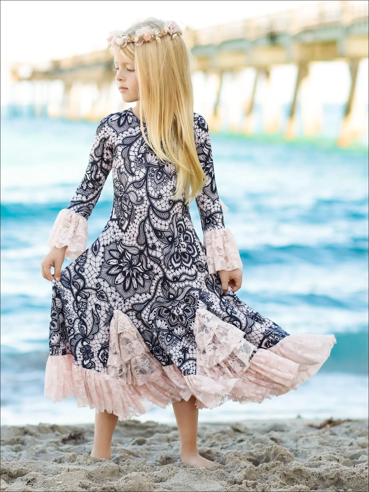 Blossoming Ruffle Lace Hem Maxi Dress - Image 5