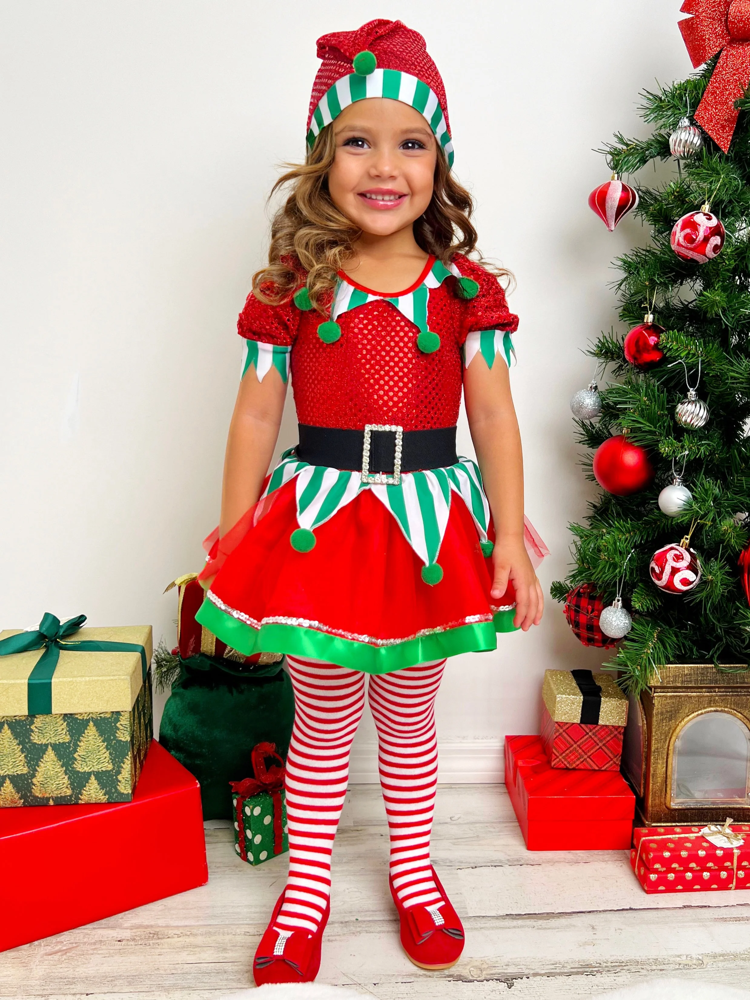 Believe In Your Elf Sparkle Tutu Dress with Hat - Image 3