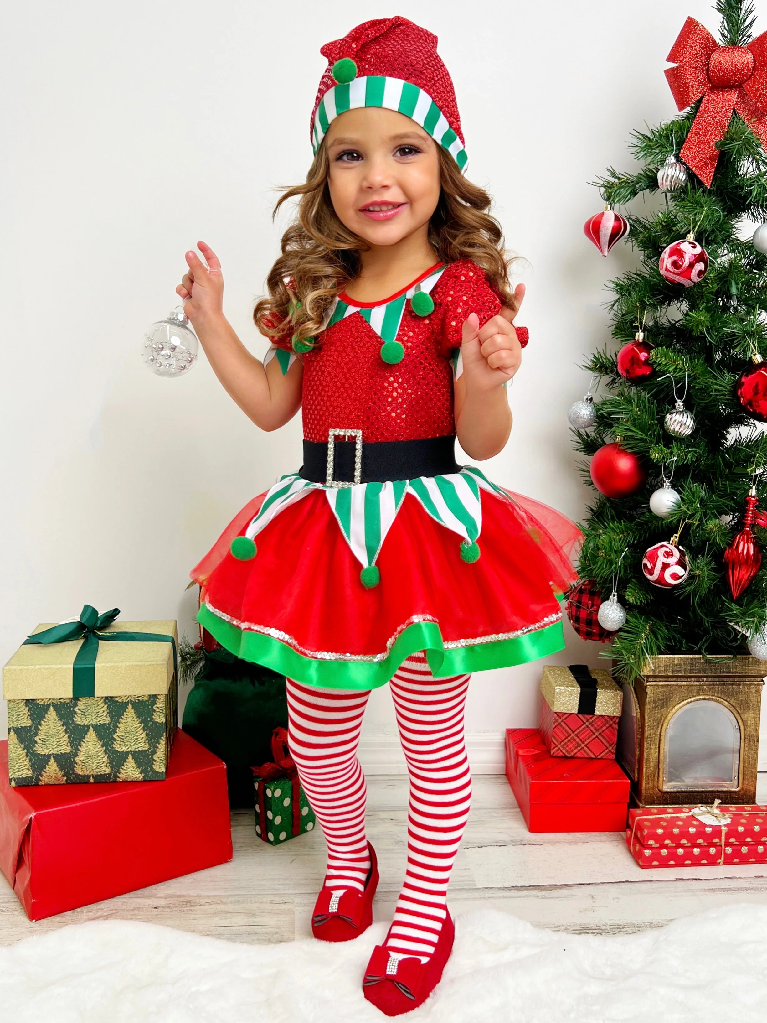 Believe In Your Elf Sparkle Tutu Dress with Hat - Image 4