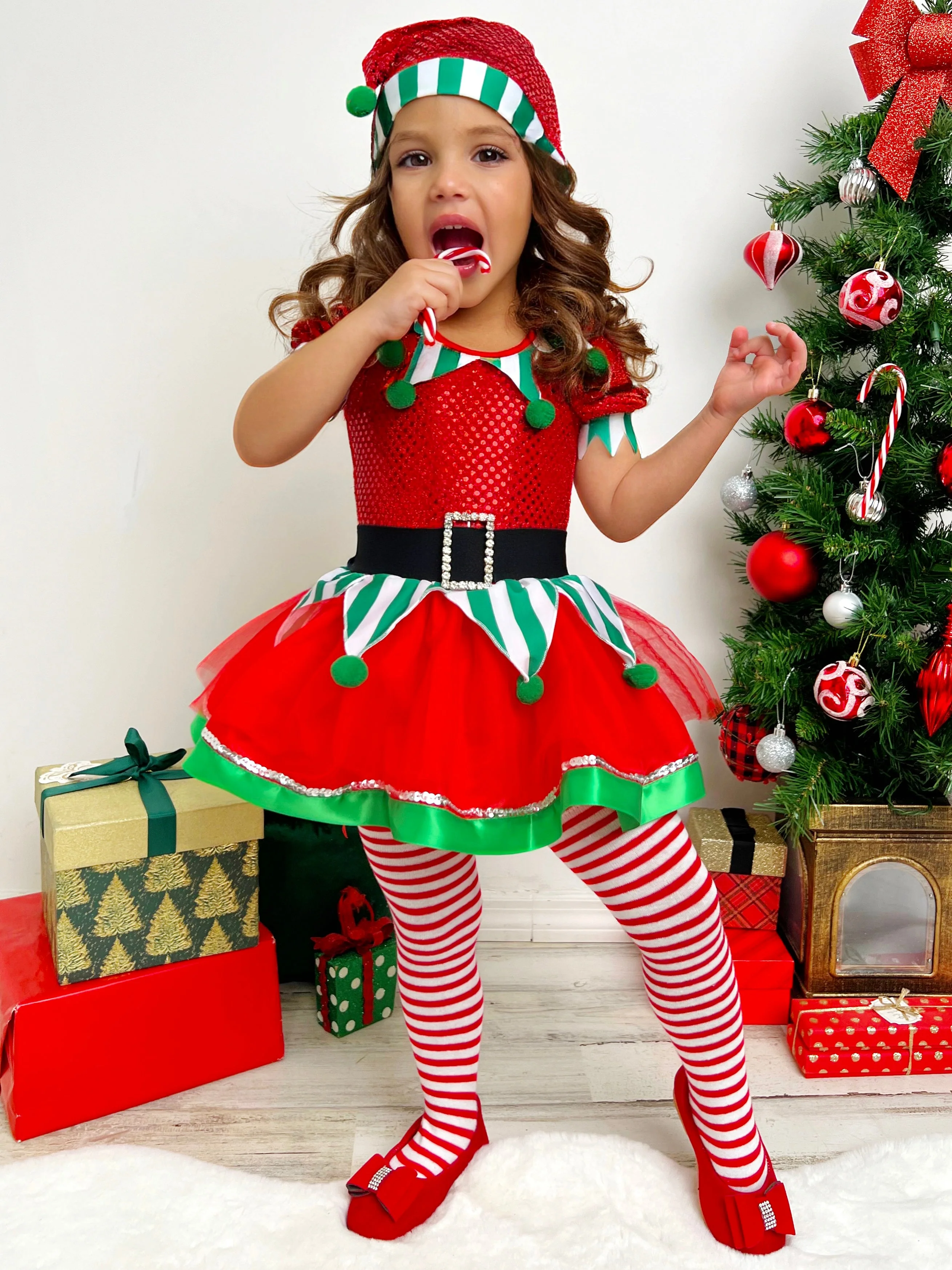 Believe In Your Elf Sparkle Tutu Dress with Hat - Image 5