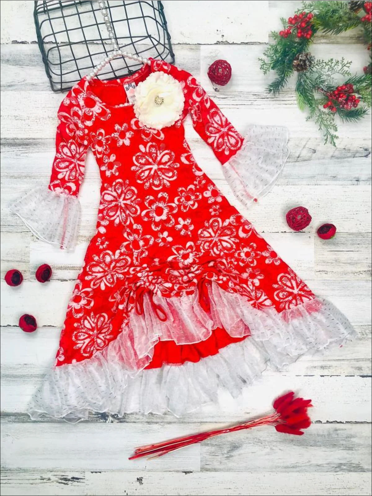 So Charming Lace Hi-Lo Drawstring Ruffled Dress - Image 2