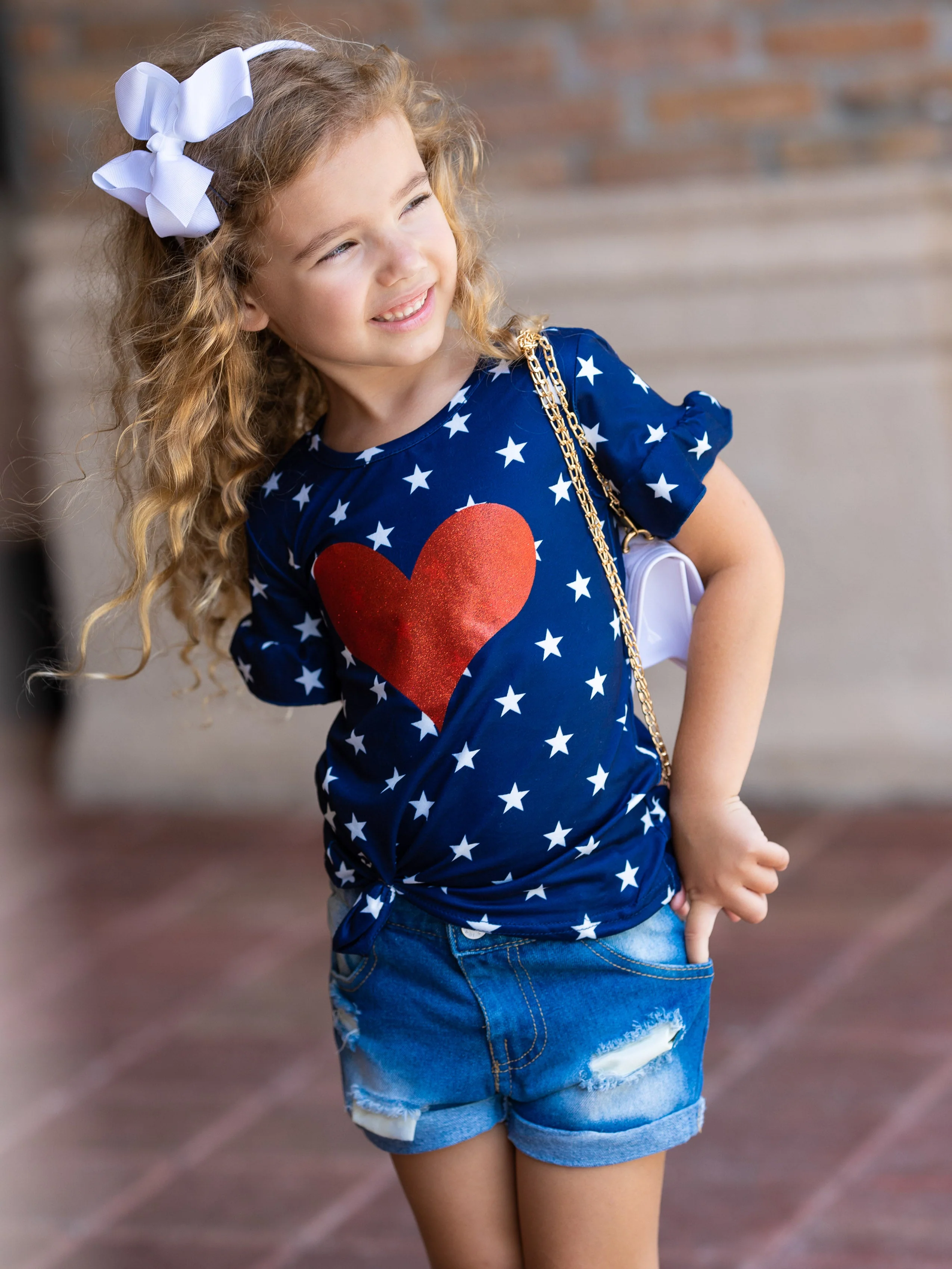 Land I Love Glitter Top and Denim Shorts Set - Image 4