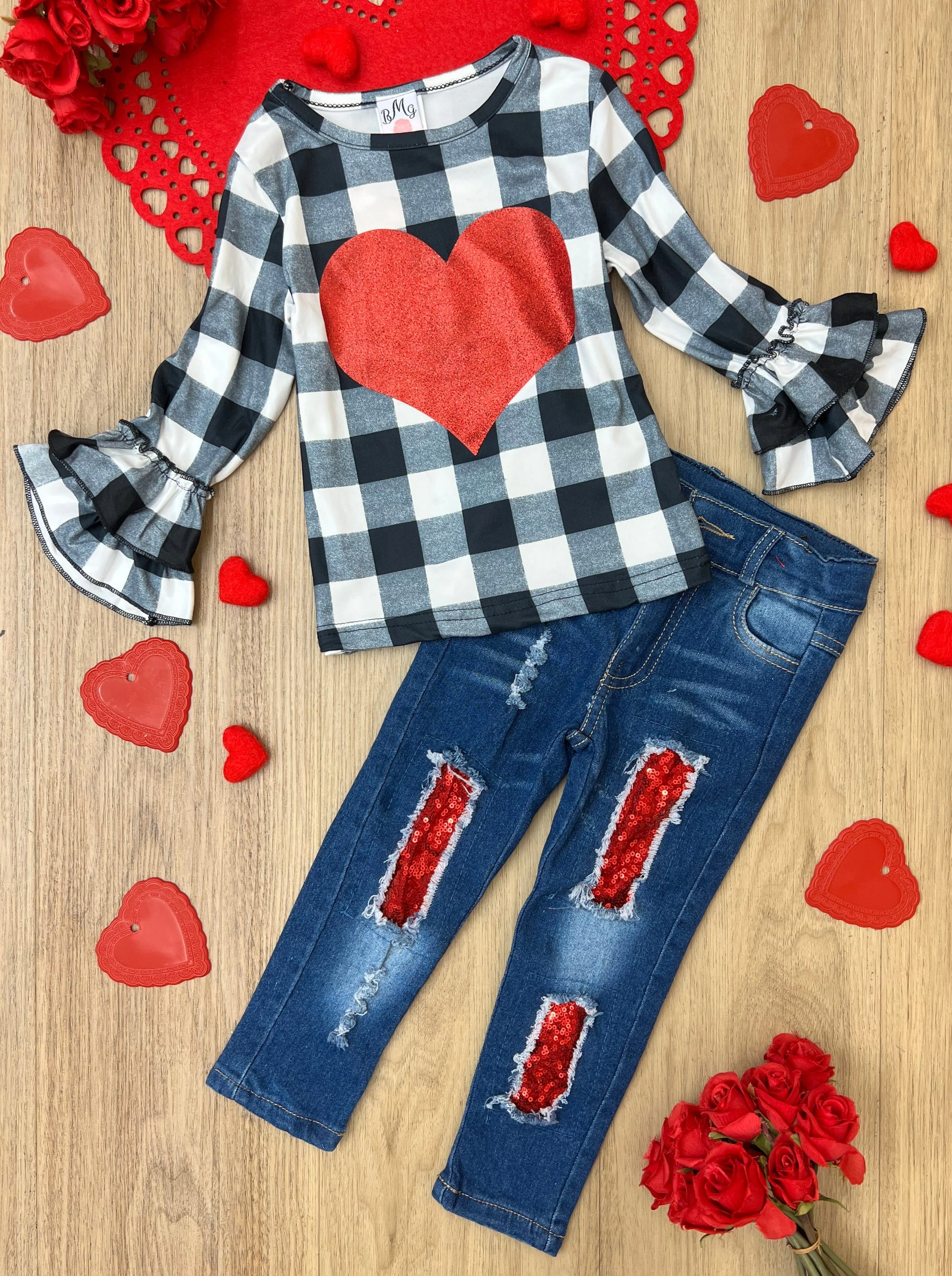 All You Need Is Love Patched Jeans Set - Image 3