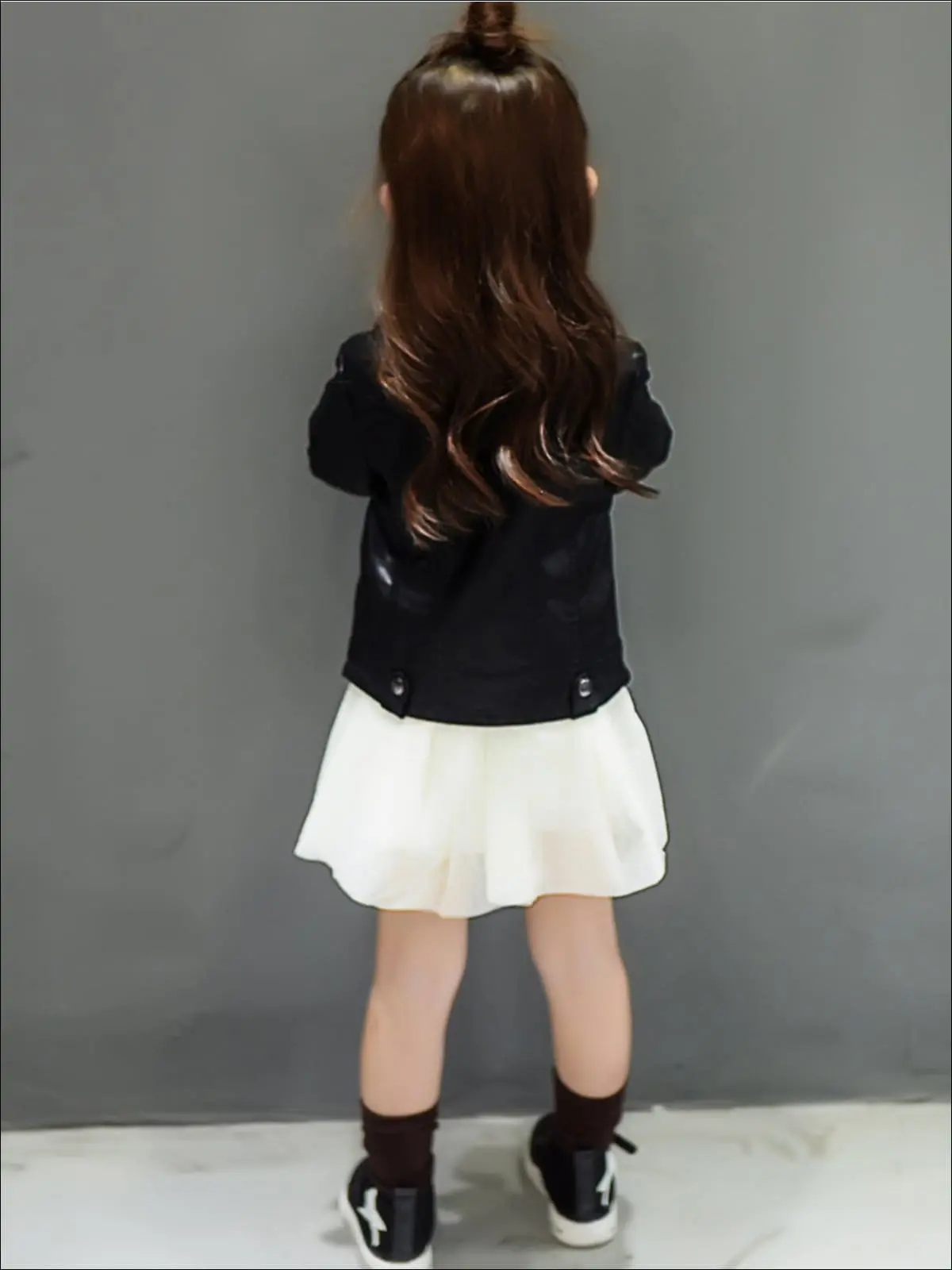 Girls Black Synthetic Leather Moto Jacket - Image 3
