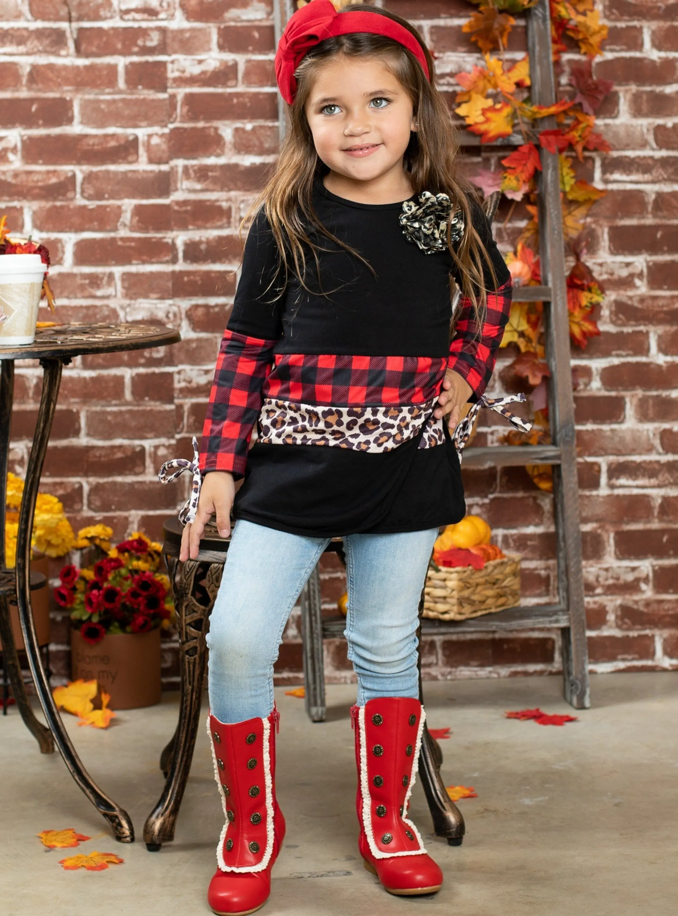 Plaid and Leopard Colorblock Tunic - Image 2