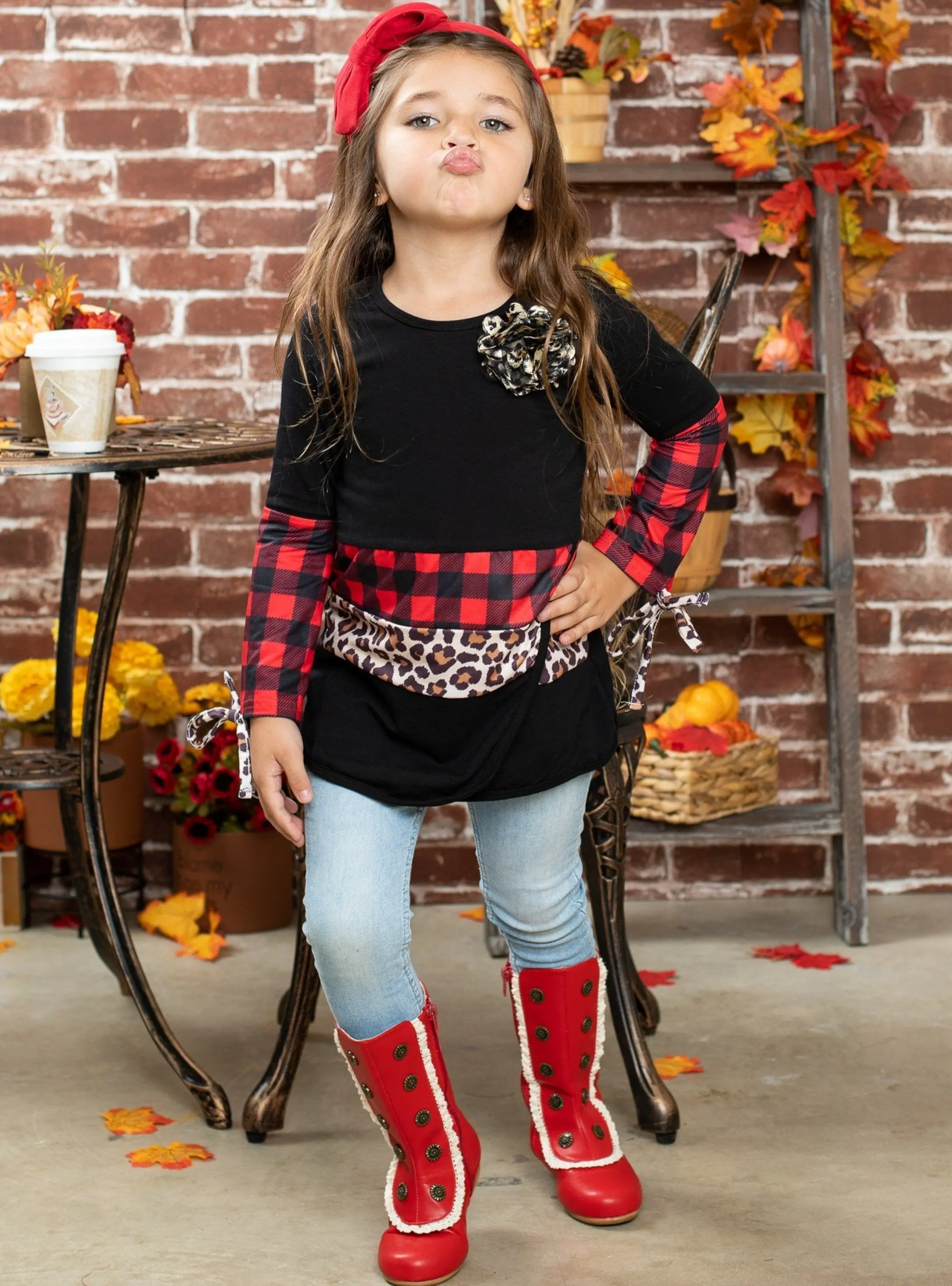Plaid and Leopard Colorblock Tunic - Image 3