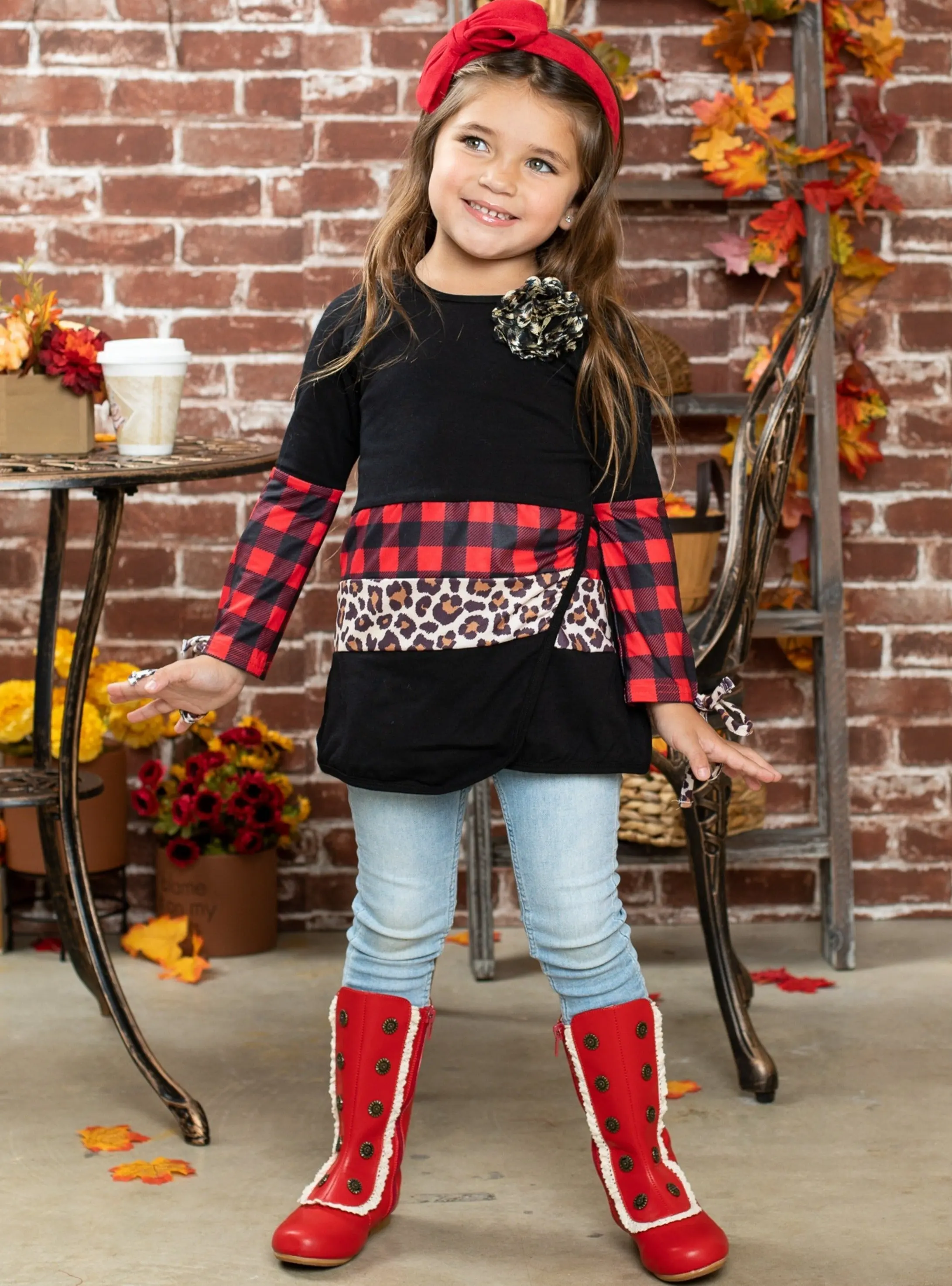 Plaid and Leopard Colorblock Tunic - Image 4
