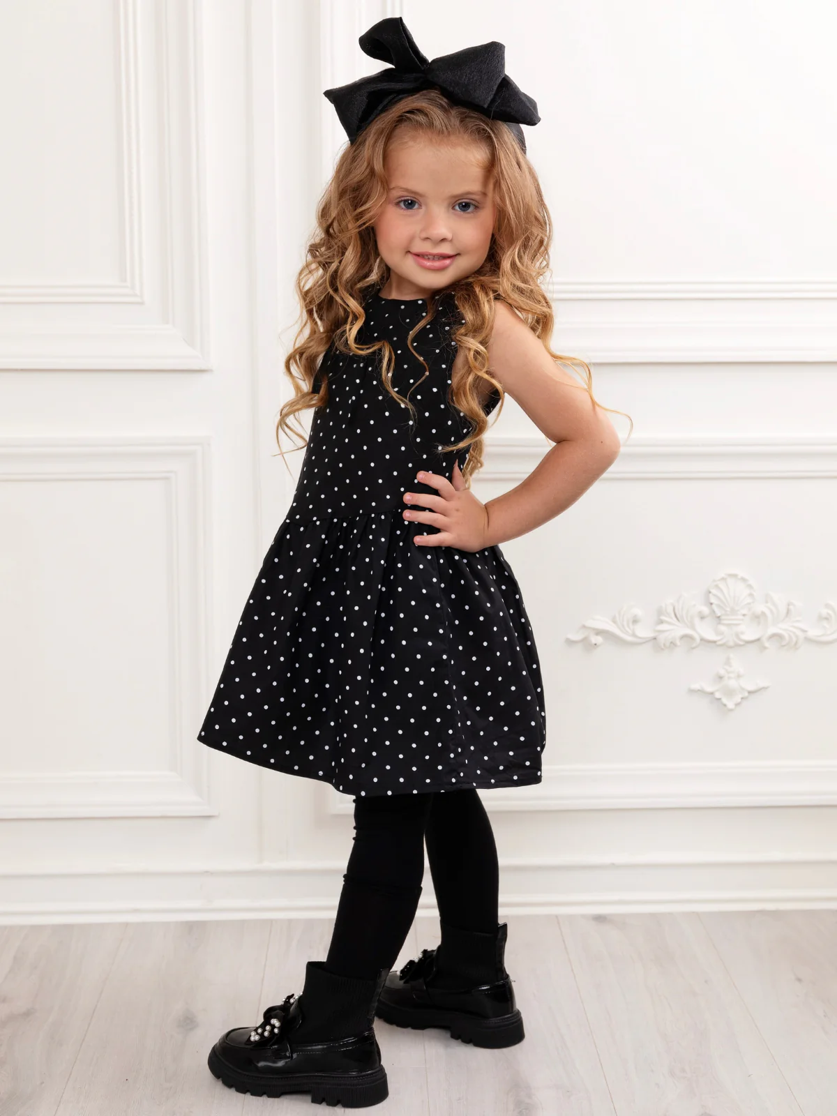 Black Polka Dot Party A-Line Dress - Image 2