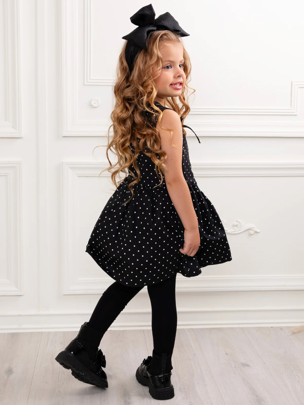 Black Polka Dot Party A-Line Dress - Image 3