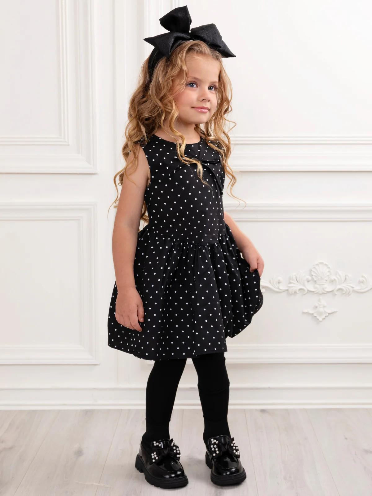 Black Polka Dot Party A-Line Dress - Image 4