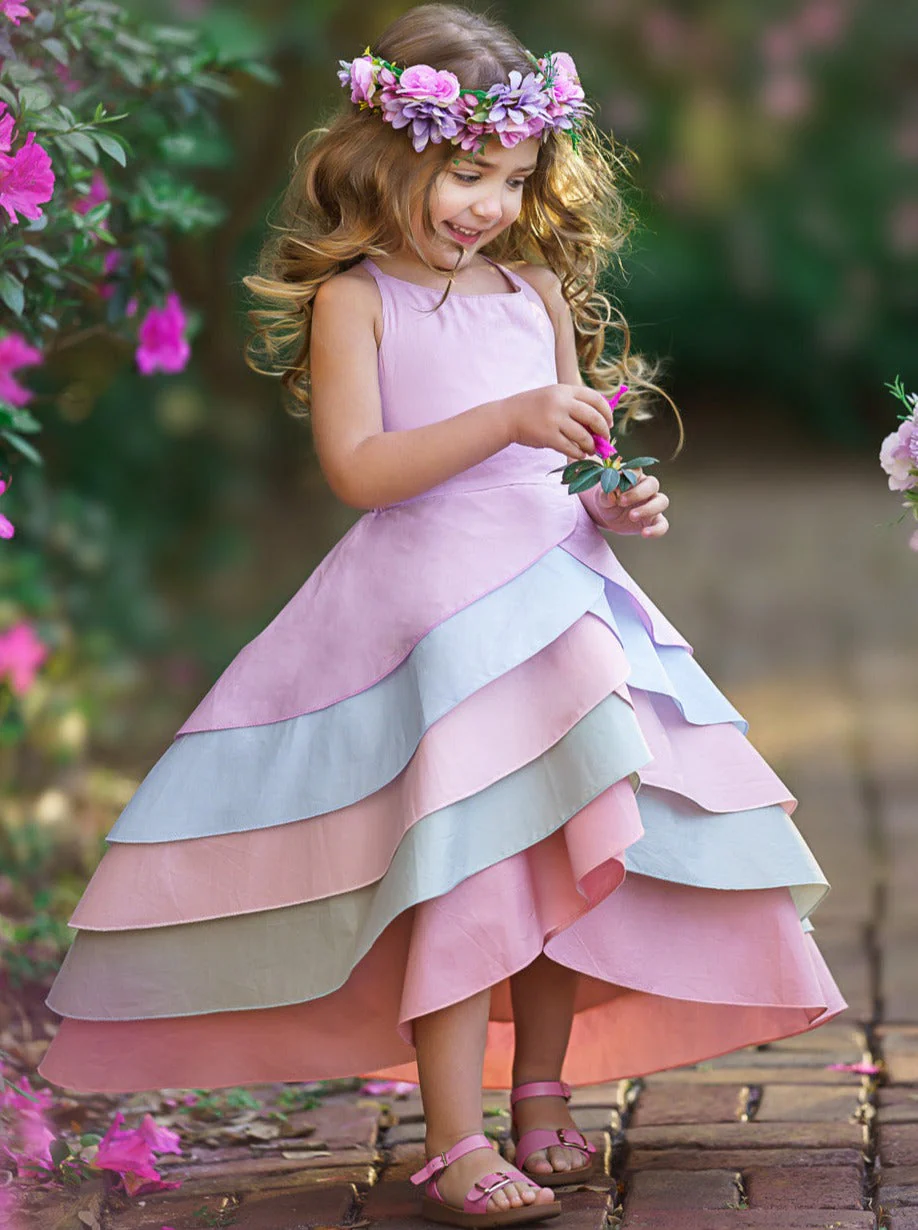 Pretty Petal Pastel Rainbow Tiered Dress - Image 3