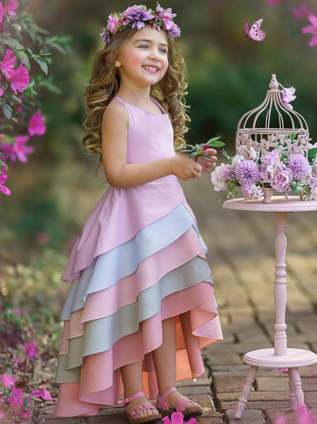 Pretty Petal Pastel Rainbow Tiered Dress - Image 5
