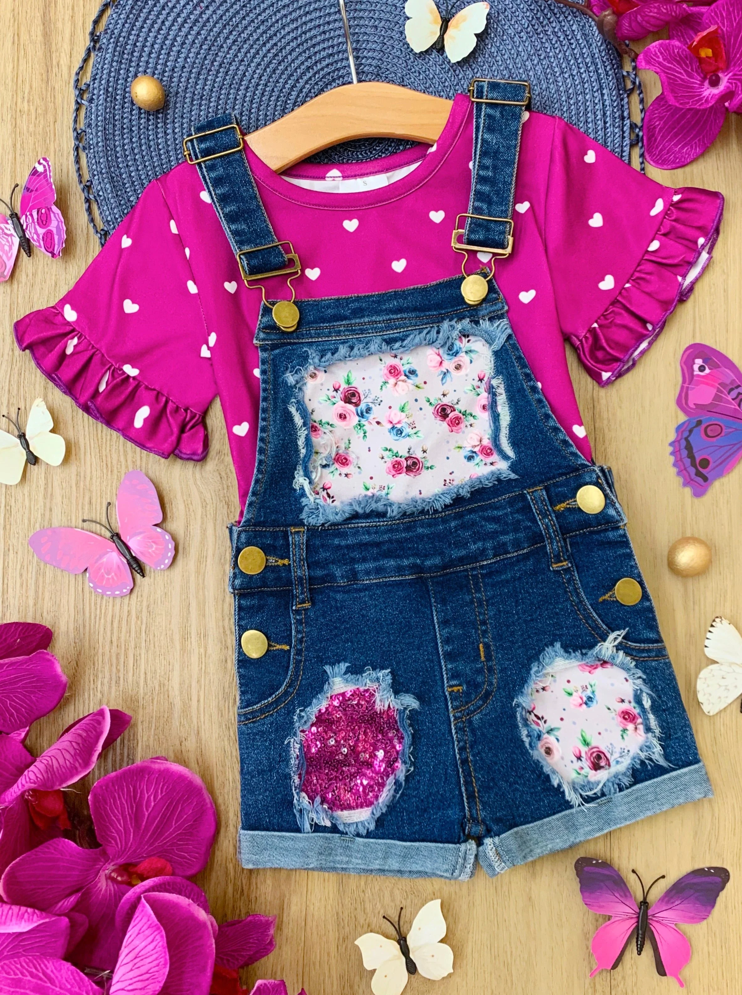 Awesome Blossom Patched Overalls Shorts Set - Image 3