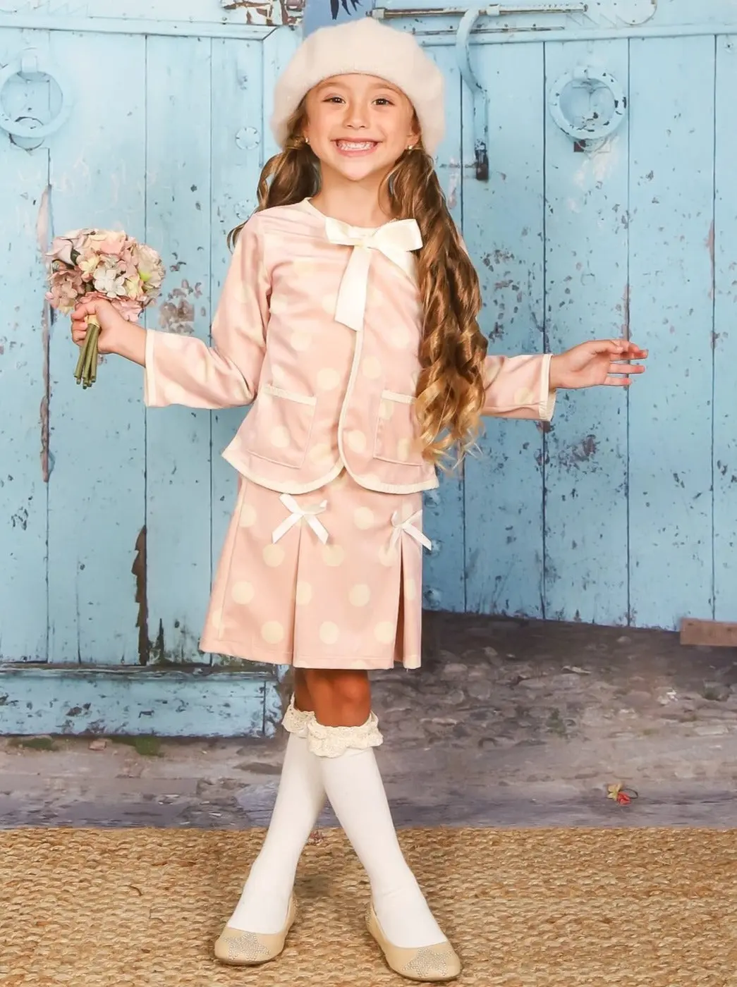 Polished Polka Dot Blazer and Pleated Skirt Set - Image 4